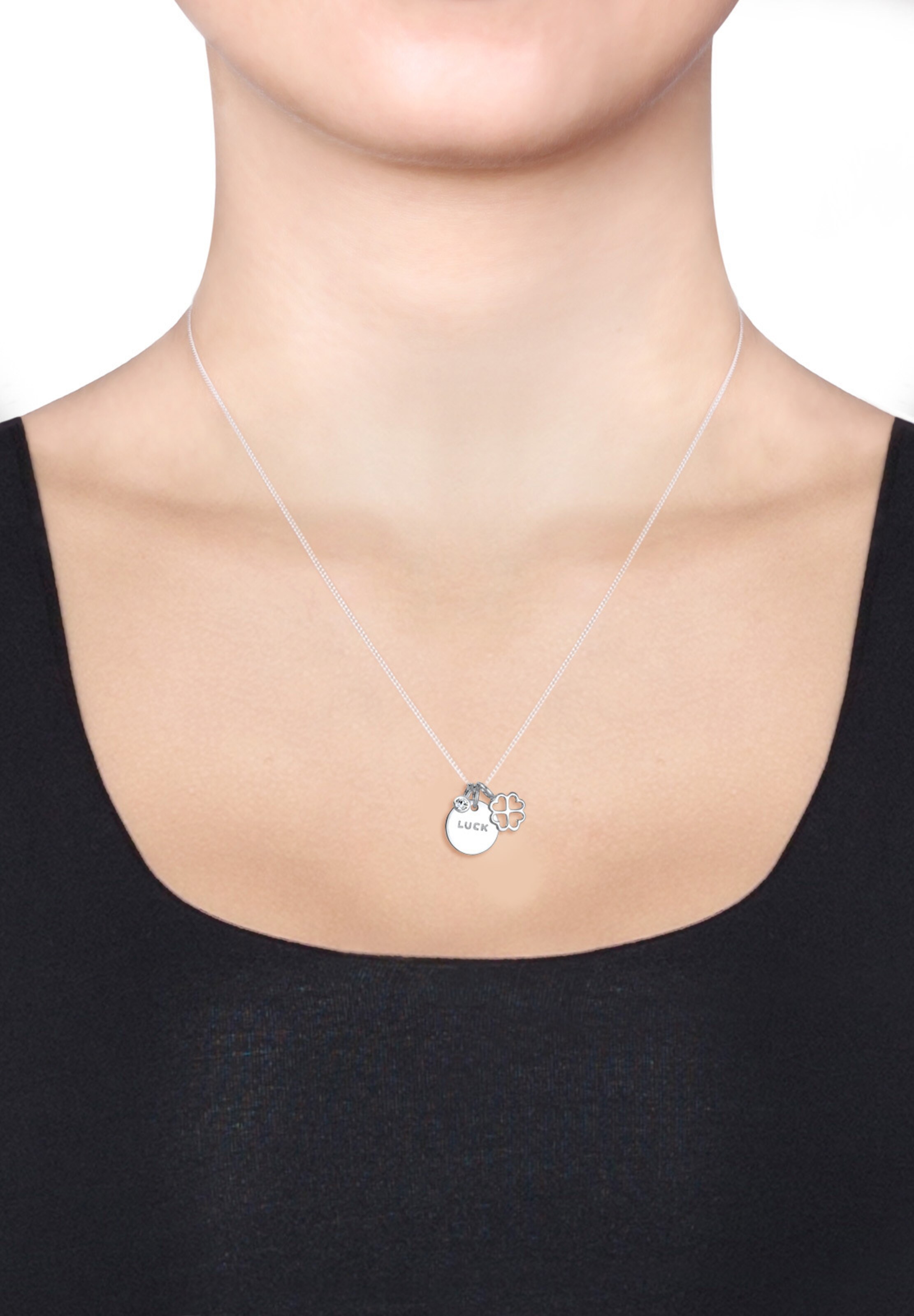 ELLI Necklace 'Kleeblatt & Luck' in Silver: front