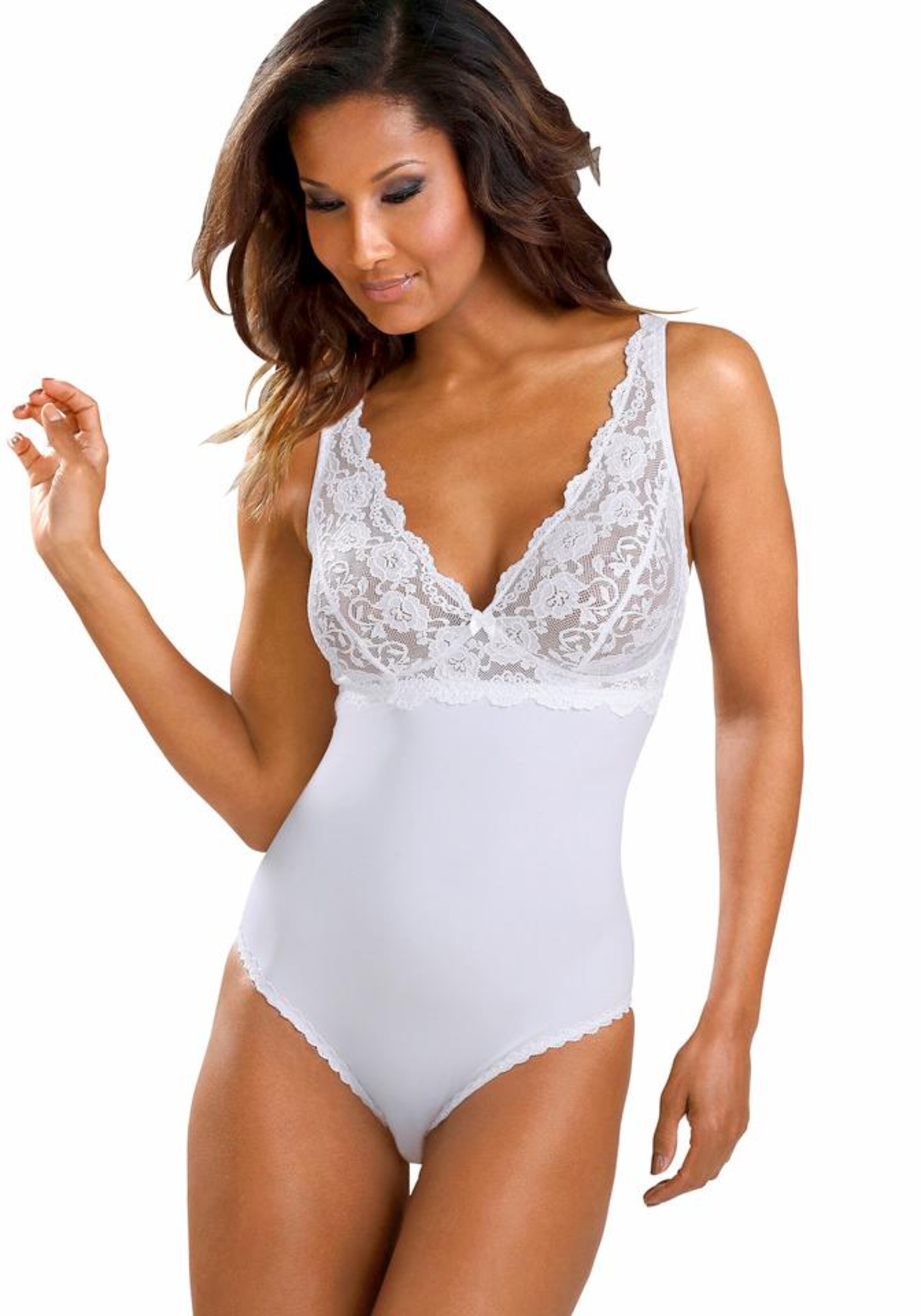 NUANCE - Body ohne Bügel mit transparenter Spitze oben in weiß