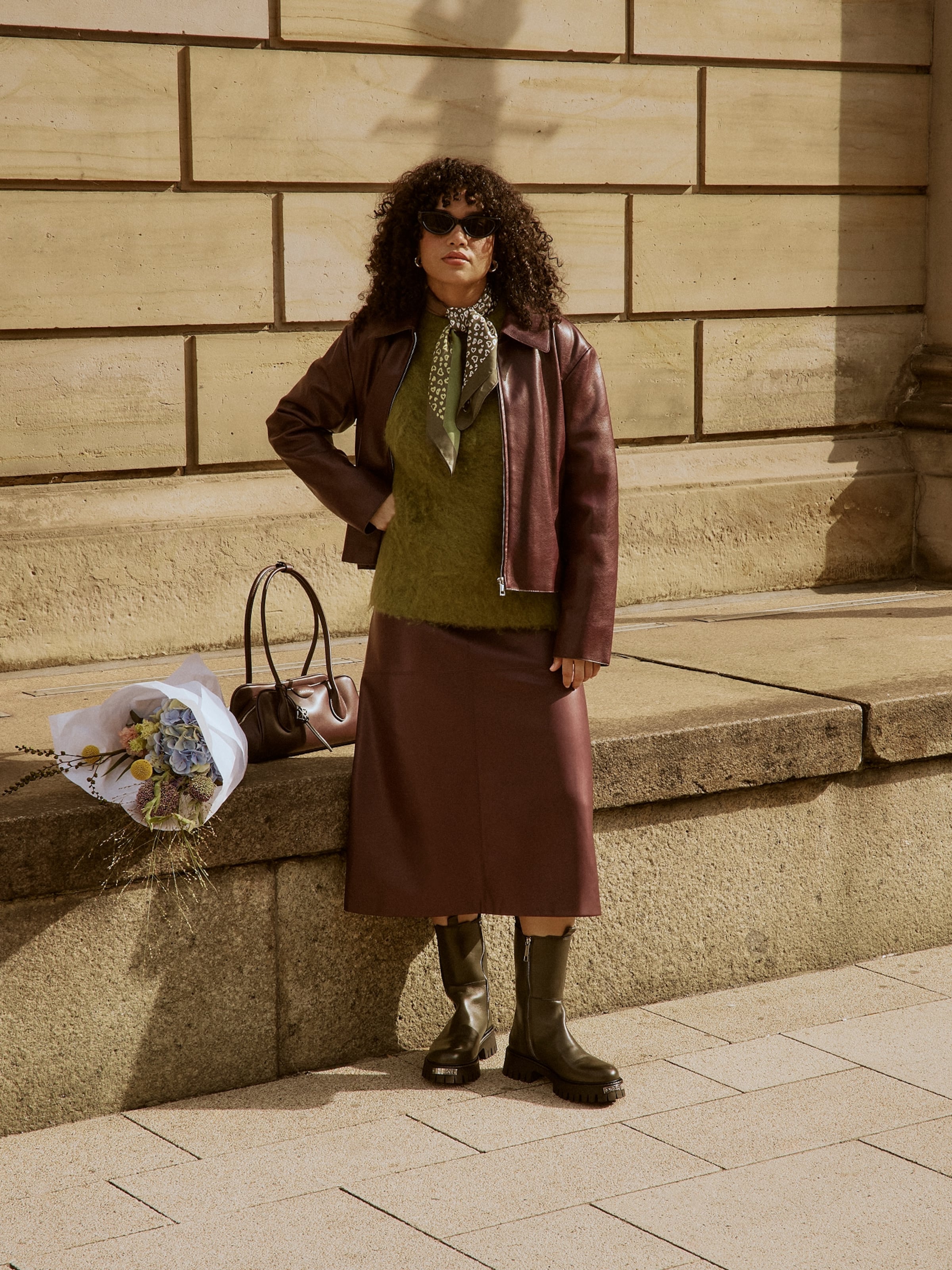 Cierra - Cozy Green Knit & Burgundy Leather Look