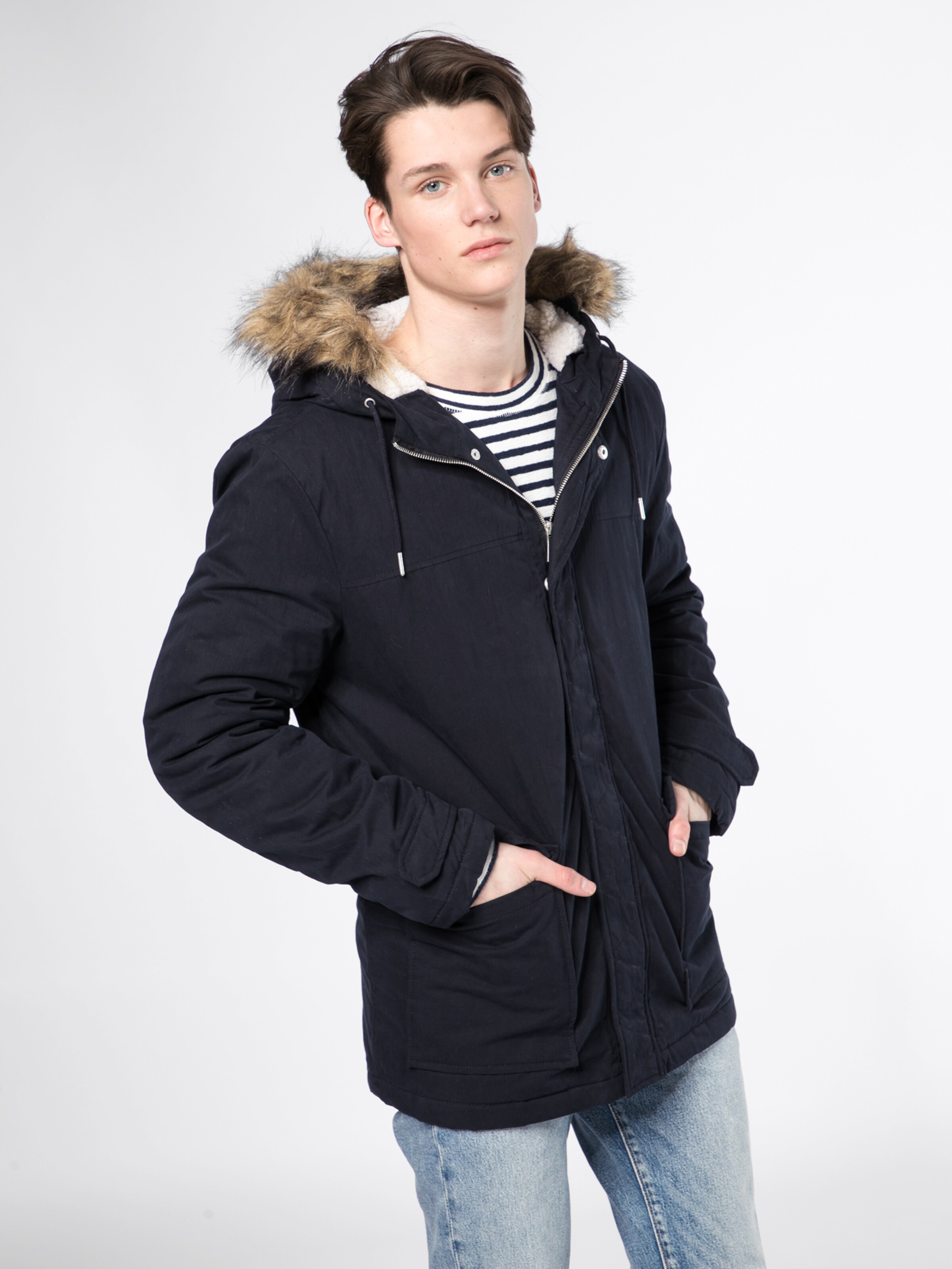 NEW LOOK Jacke MID COTTON PARKA WITH FUR in blau  ABOUT YOU