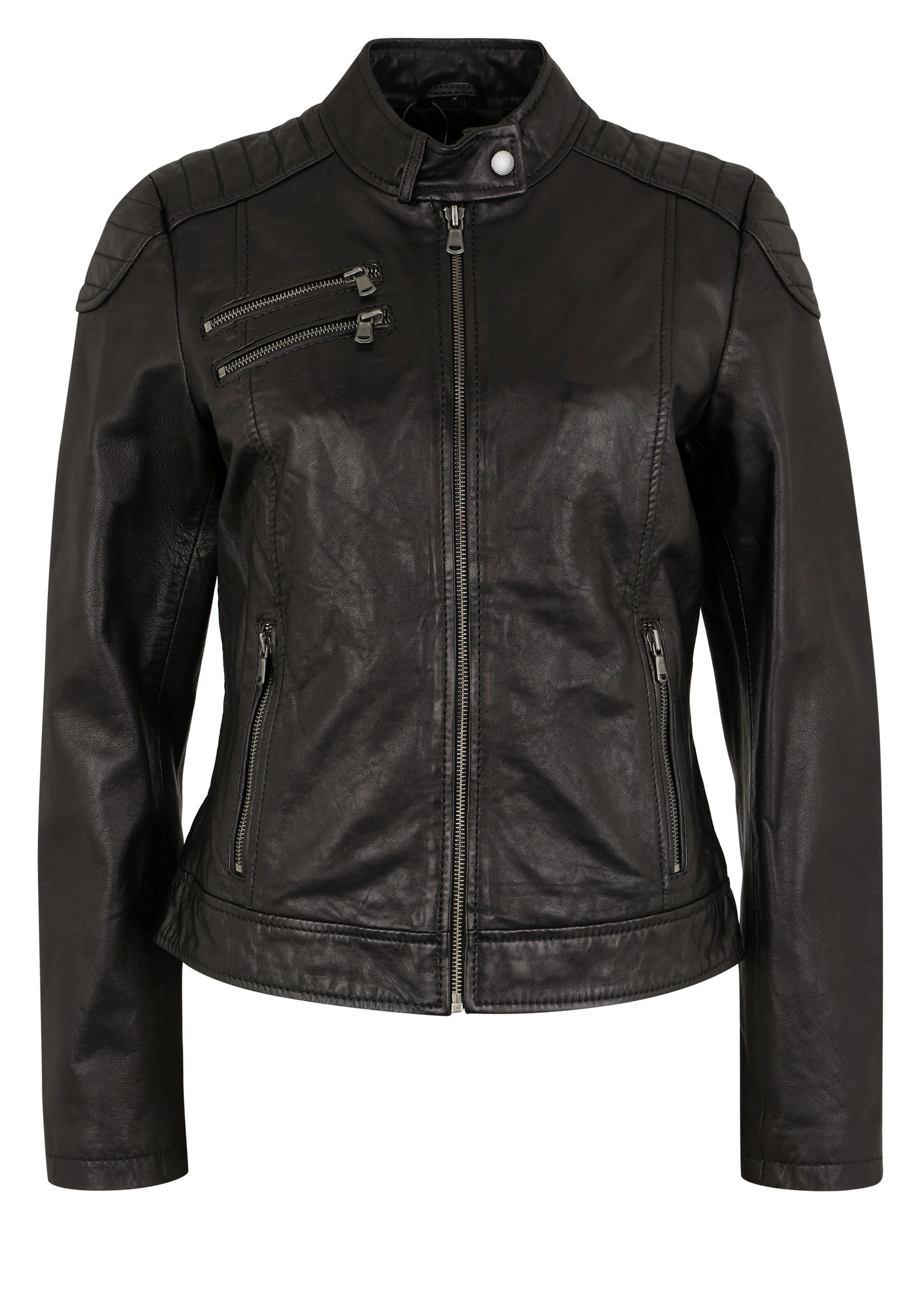 7ELEVEN Lederjacke 'Riviera' in Schwarz: Vorderseite