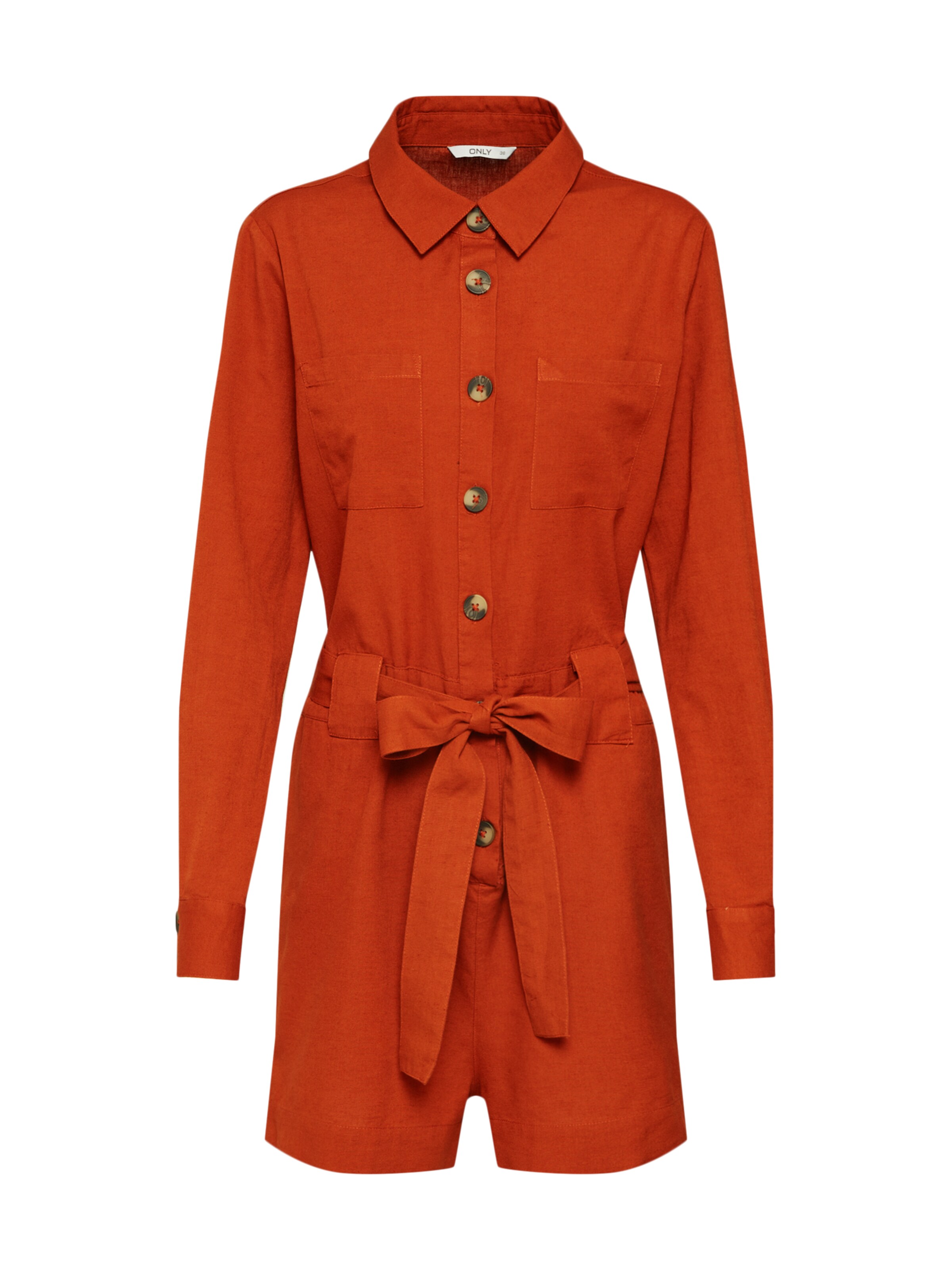 ONLY - Jumpsuit 'onlLINA L/S  WVN' in de kleur Roestbruin