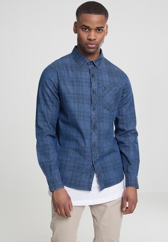 Urban Classics Regular fit Overhemd in Blauw: voorkant