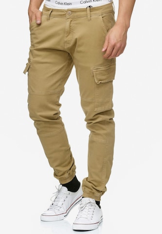 INDICODE JEANS Tapered Cargo Pants 'August' in Beige: front