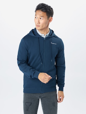 KnowledgeCotton Apparel Zip-Up Hoodie 'CEDAR' in Blue: front