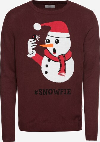 JACK & JONES Sweter 'JORSNOWMAN' w kolorze czerwony: przód