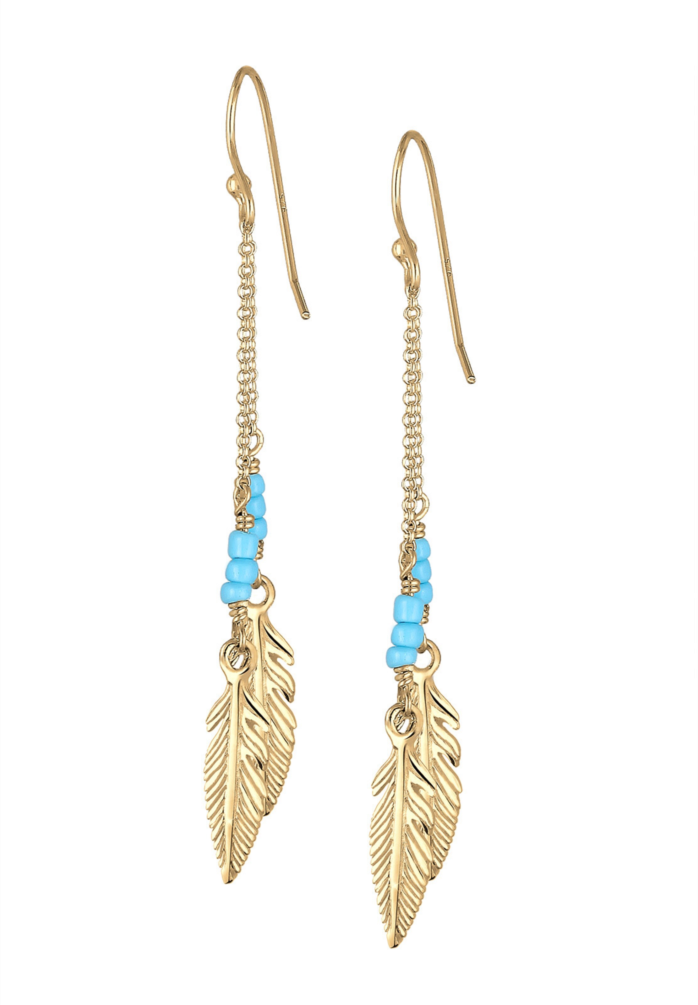 Boucles d'oreilles 'Boho, Feder, Kugel' ELLI en or