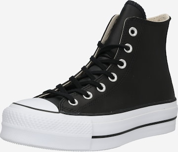 CONVERSE Високи маратонки 'CHUCK TAYLOR ALL STAR LIFT HI LEATHER' в черно: отпред