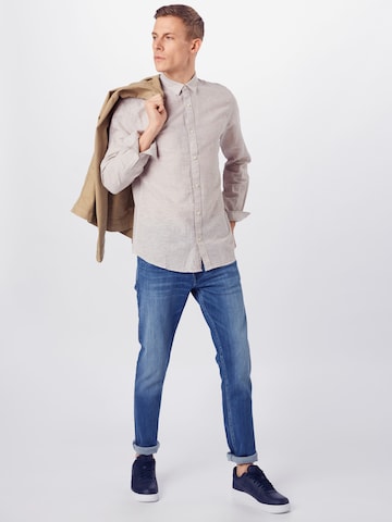 Only & Sons Slim fit Button Up Shirt 'Caiden' in Beige