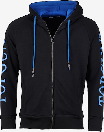 TOP GUN Zip-Up Hoodie 'Dark Ocean' in Black: front