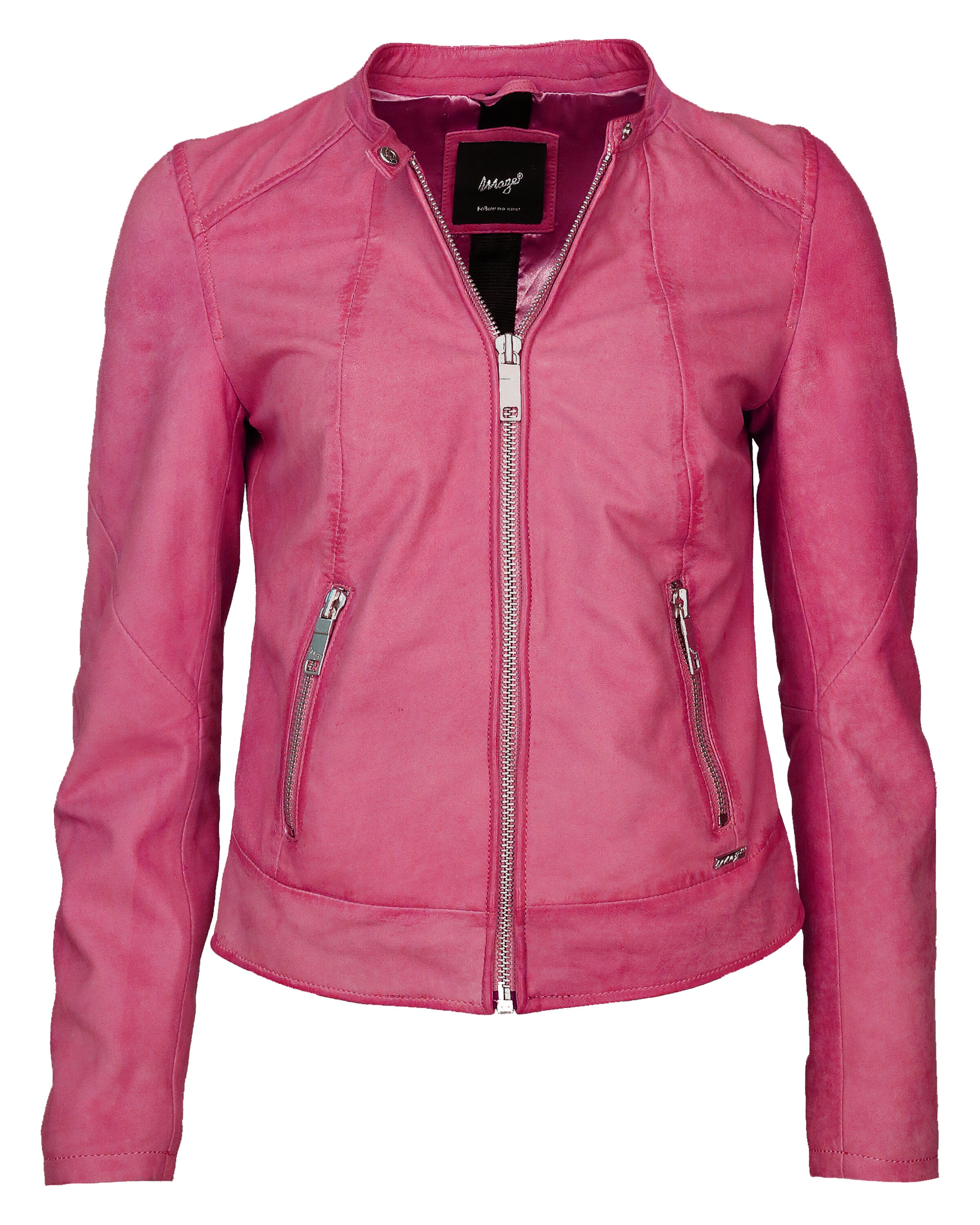 Maze Lederjacke mit Rundhalskragen ' Avoca ' in Pink: Vorderseite