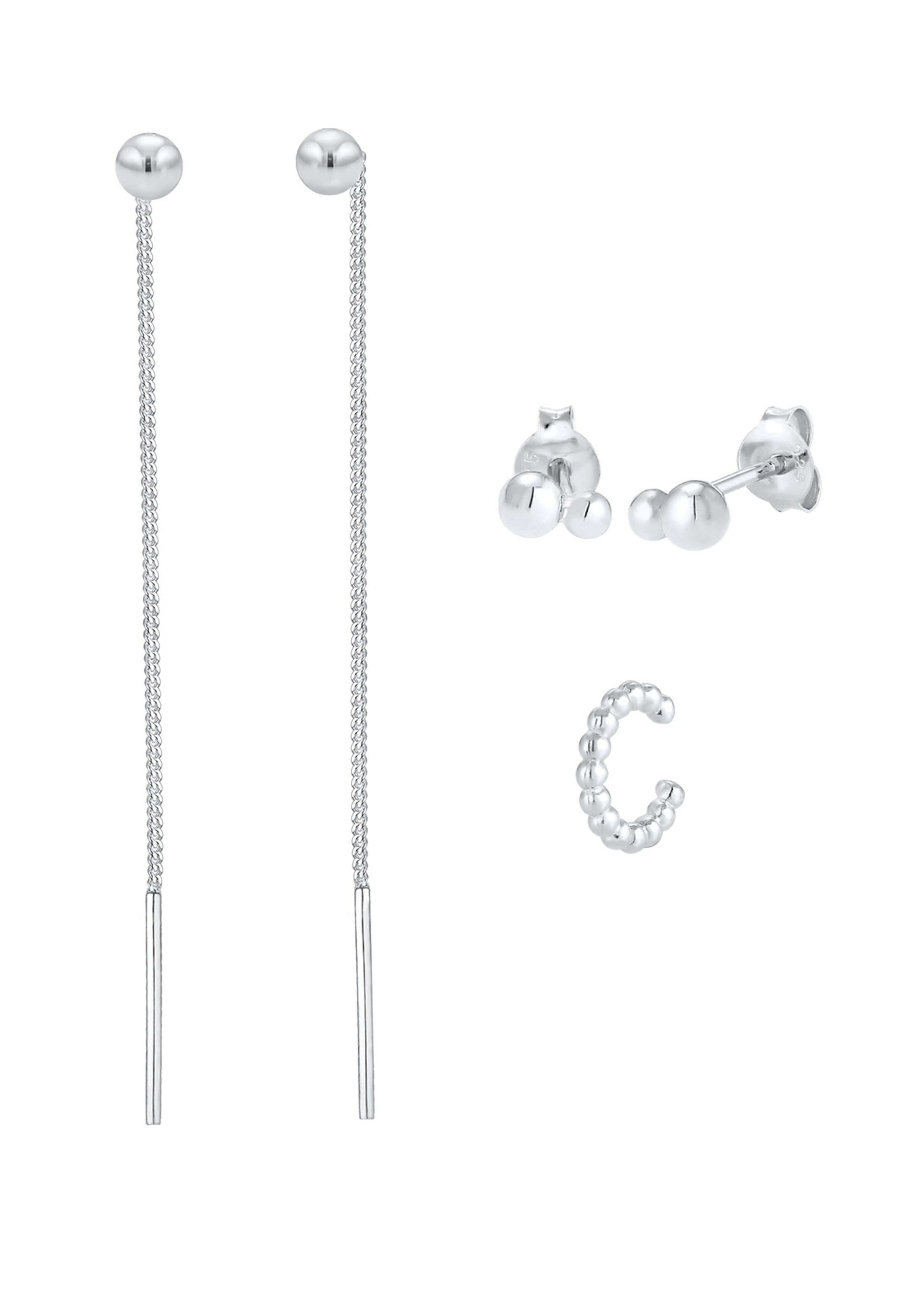 ELLI Ohrringe Basic Ohrstecker, Earcuff, Geo, Kugel in Silber: Vorderseite