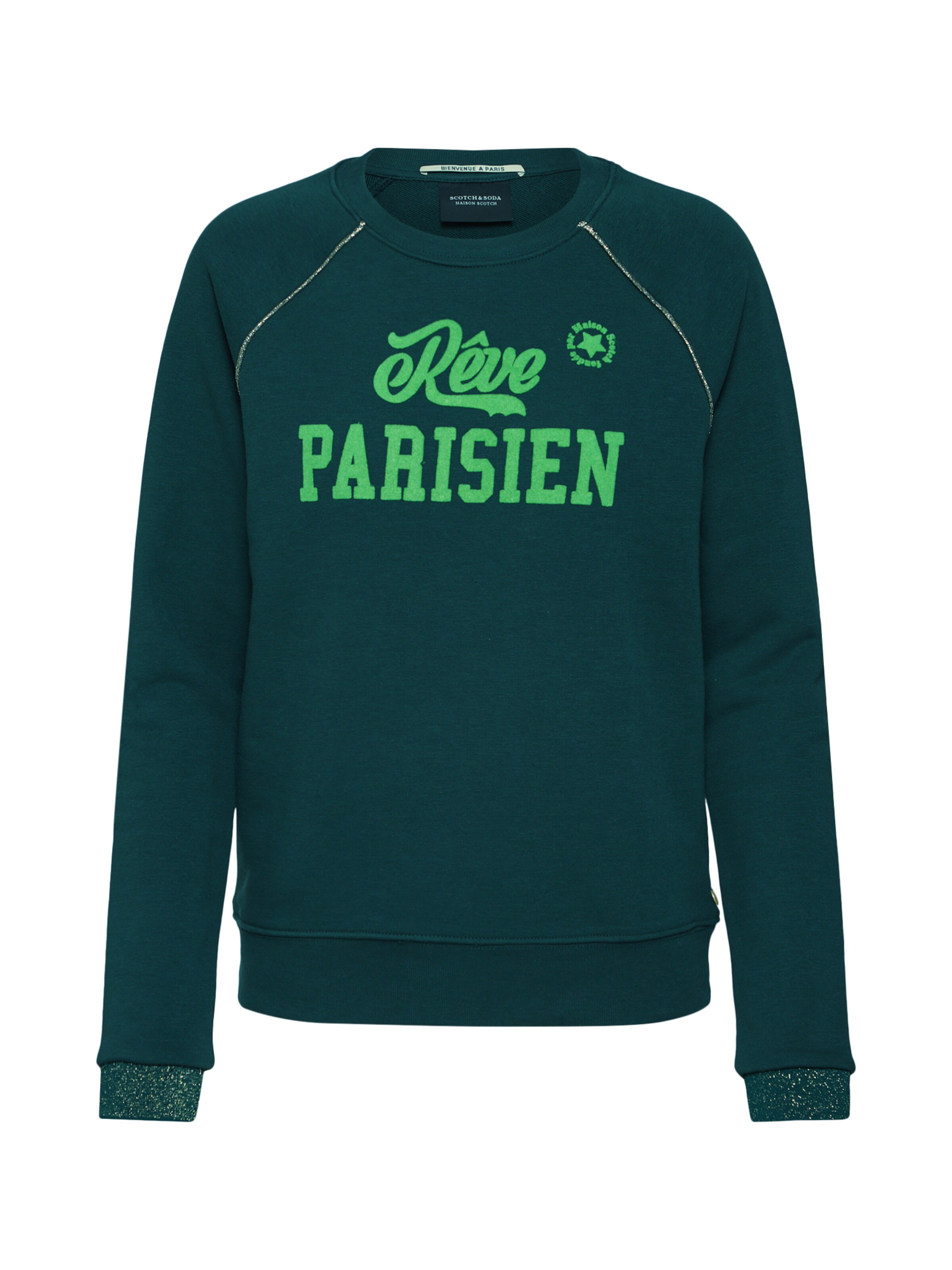 SCOTCH & SODA - Sweatshirt 'Crewneck sweat with bold artwork & lurex piping' in de kleur Groen