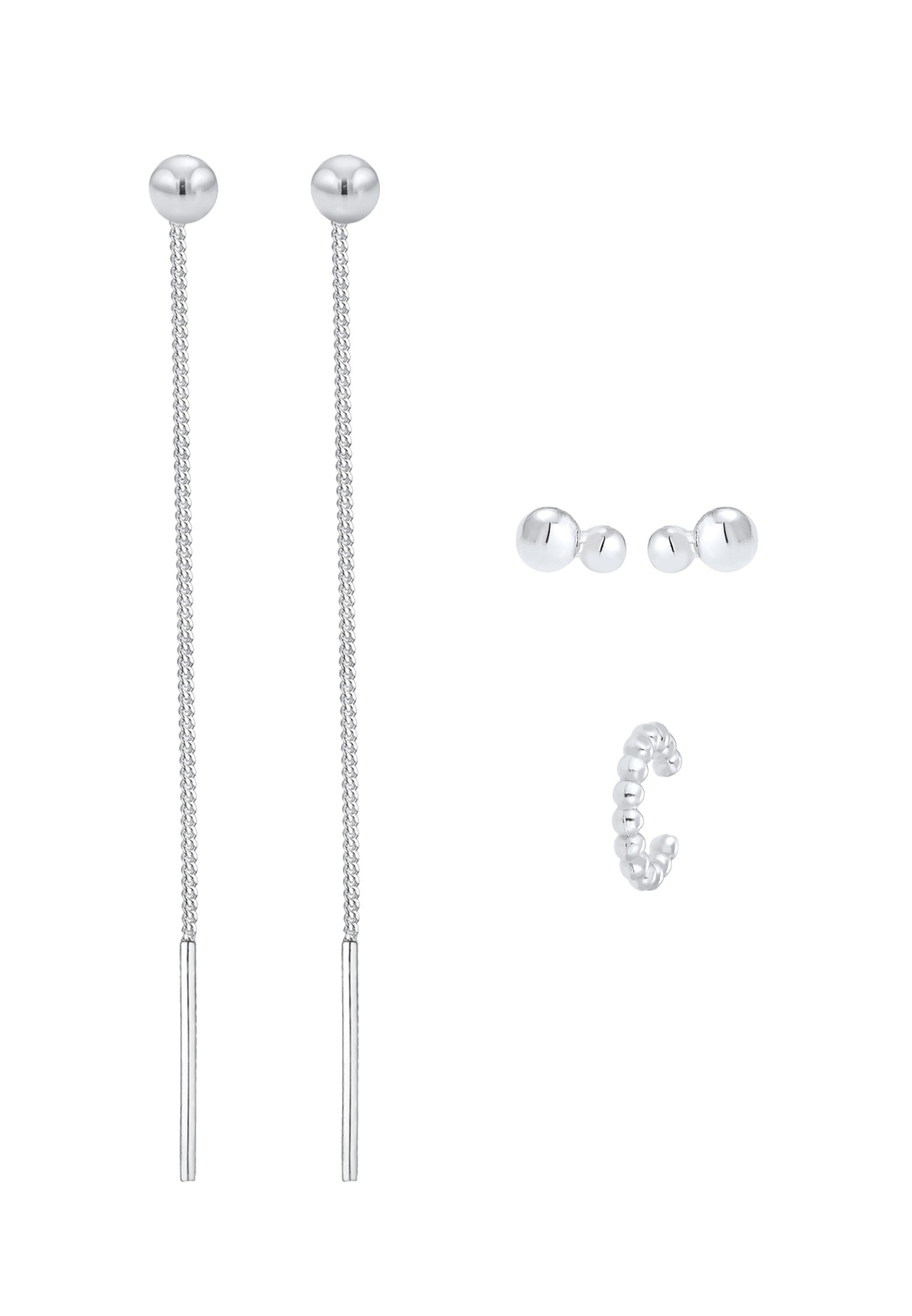 ELLI Ohrringe Basic Ohrstecker, Earcuff, Geo, Kugel in Silber