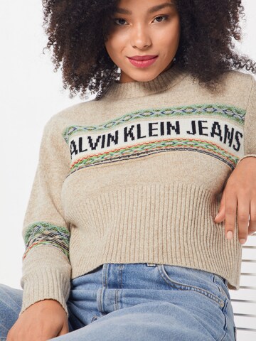 Calvin Klein Jeans Pullover 'REVERSE FAIRISLE' in Beige