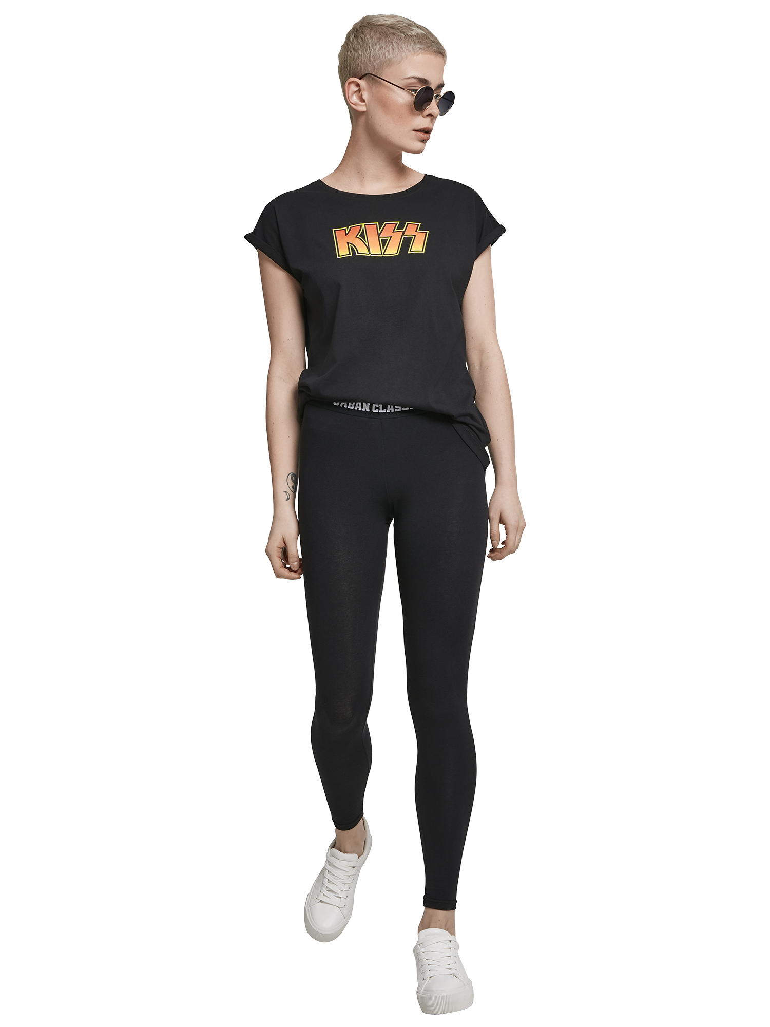 Hu59X Plus size Merchcode Koszulka Kiss w kolorze Czarnym 
