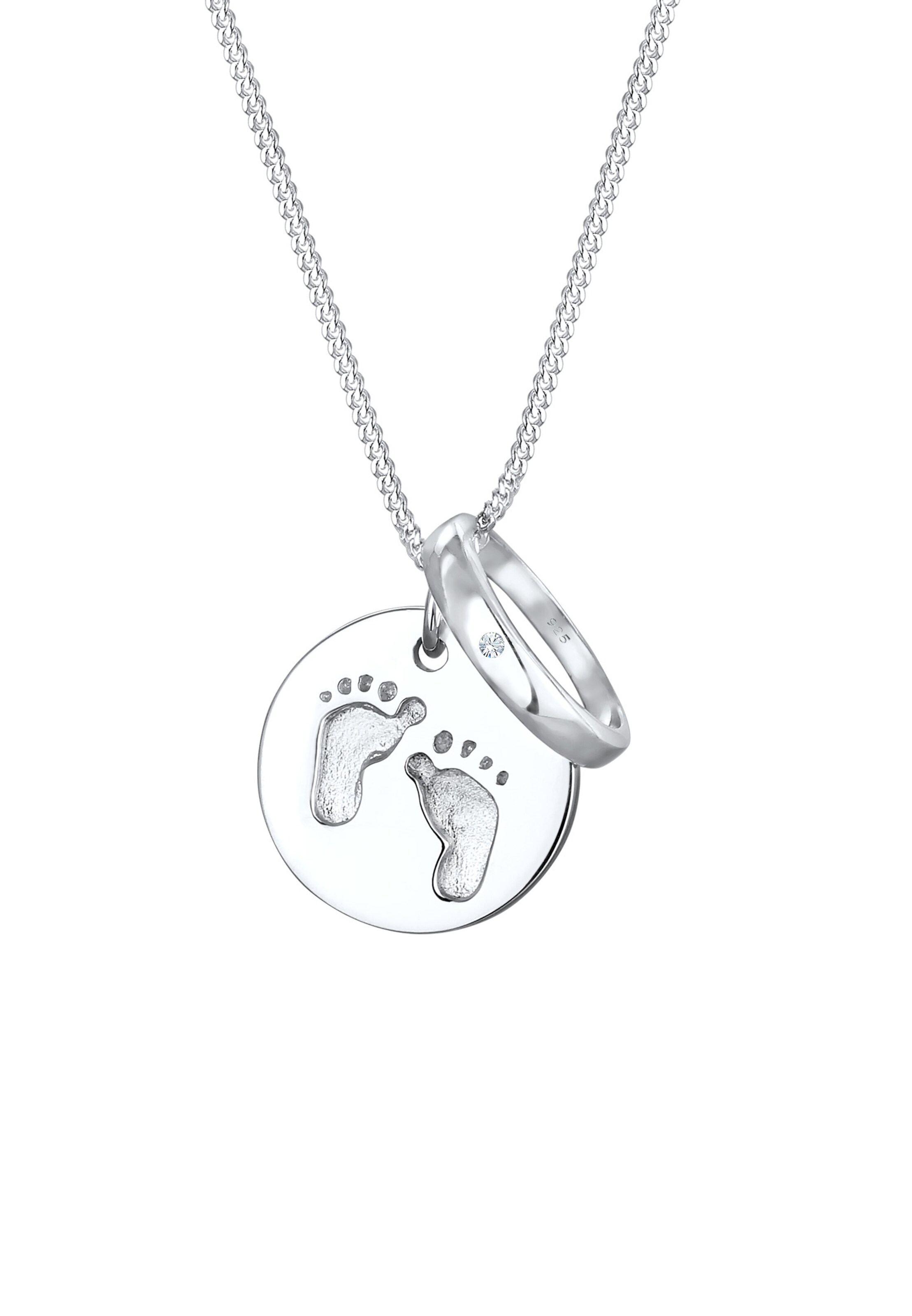 ELLI Halskette Taufring, Fußabdruck. Plättchen in Silber