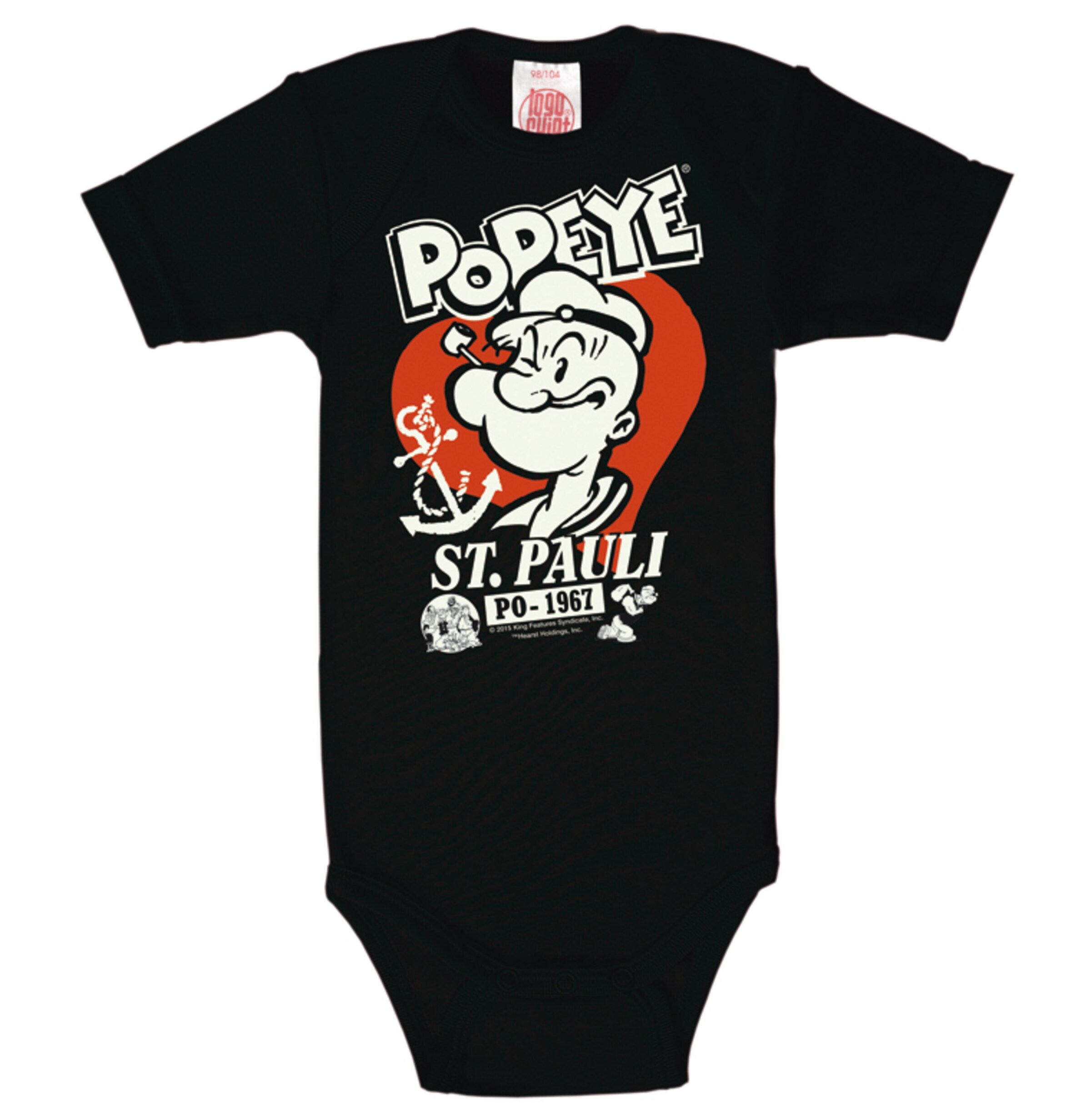 Kinder Kids (Gr. 92-140) LOGOSHIRT Baby-Body mit Popeye Logo in Schwarz - BA32551