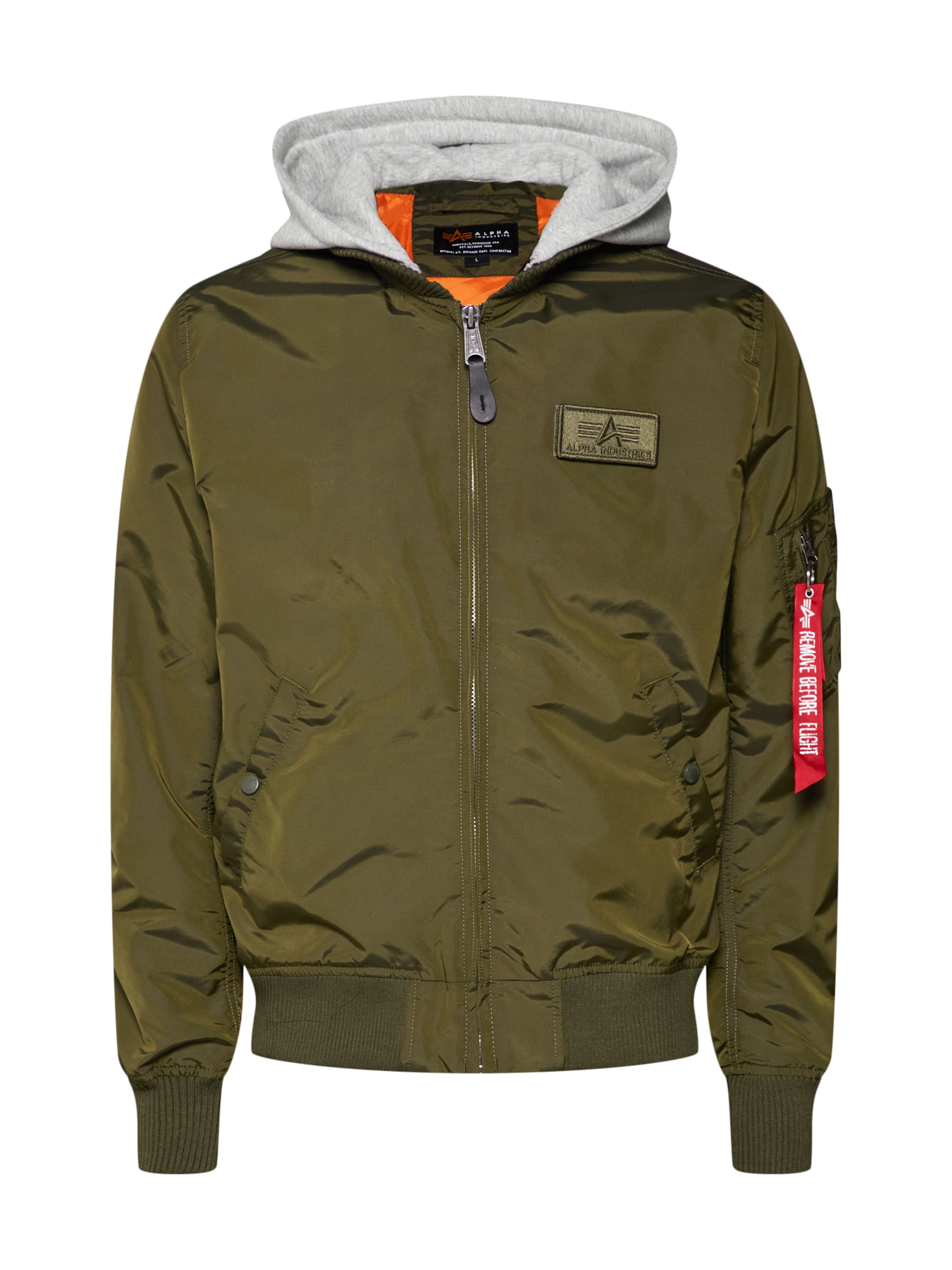 ALPHA INDUSTRIES Kevad-sügisjope 'MA-1 TT', värv roheline: eest vaates