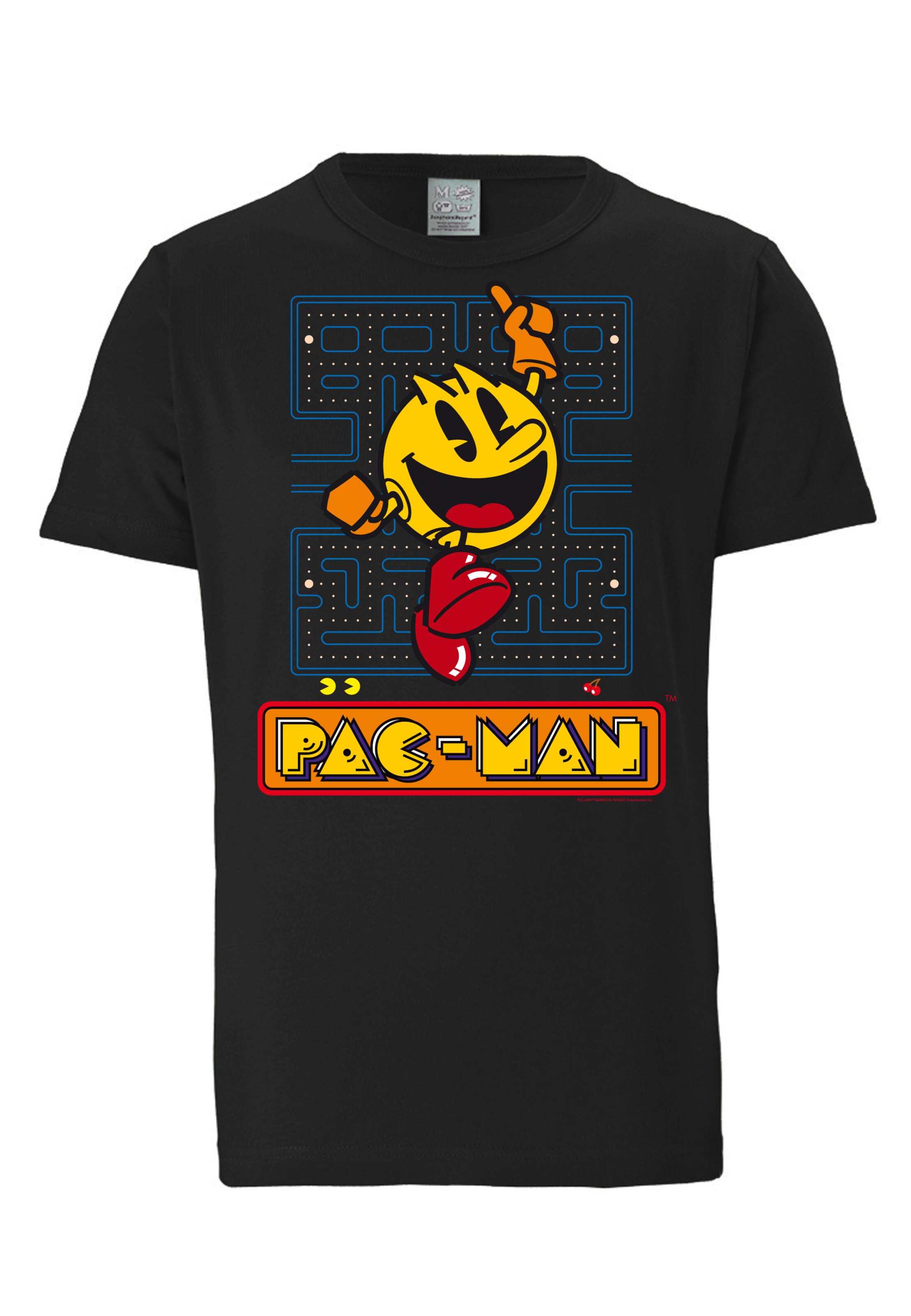 LOGOSHIRT Shirt 'Pac-Man' in Black: front