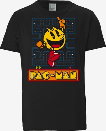 LOGOSHIRT Shirt 'Pac-Man' in Black: front