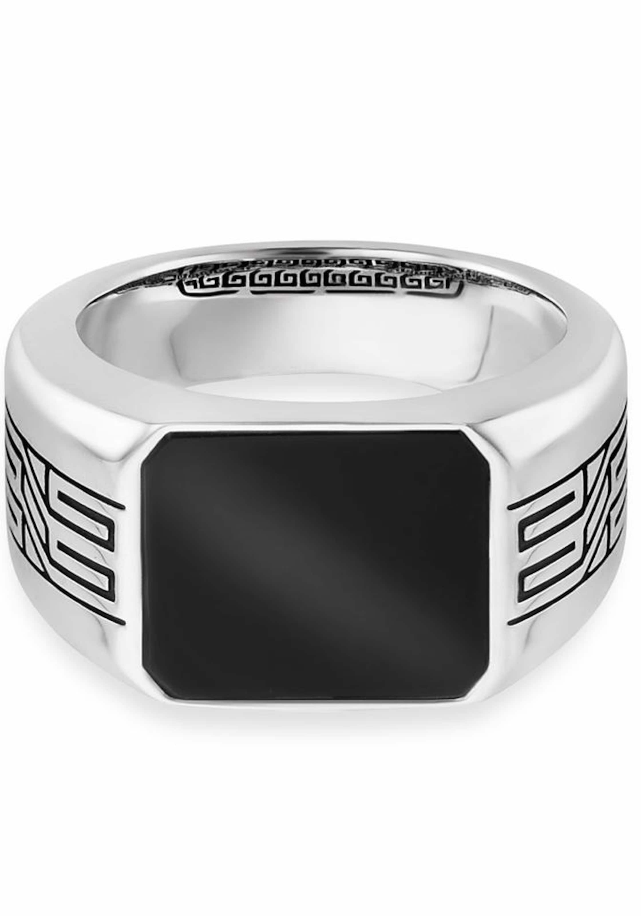 caï Ring 'black meander' in Silver: front