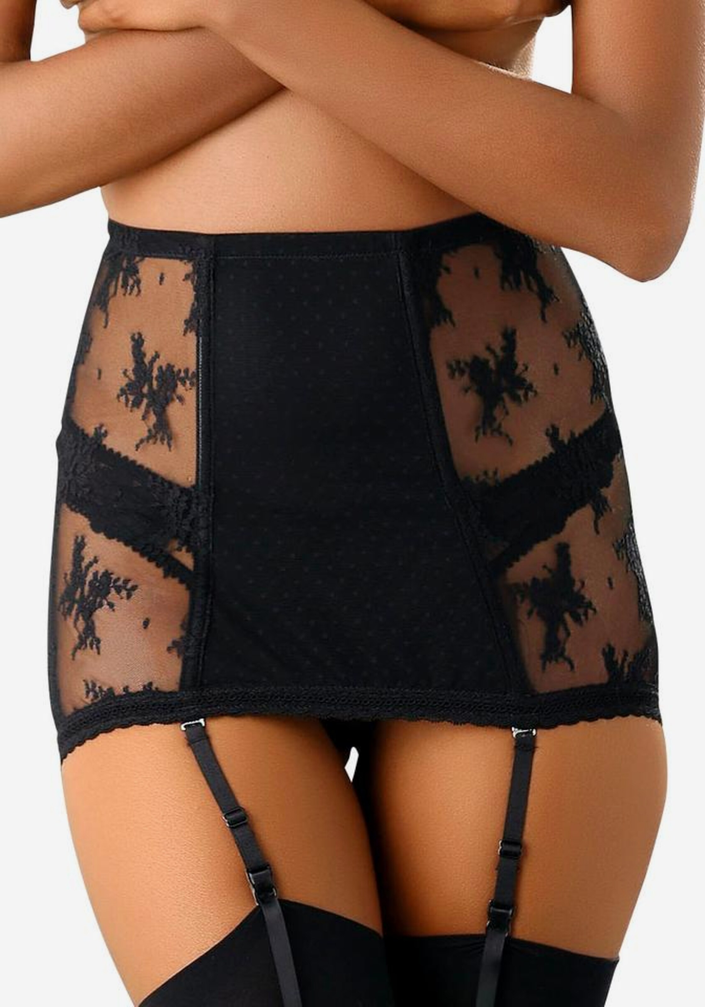 PETITE FLEUR GOLD Garter Belt in Black