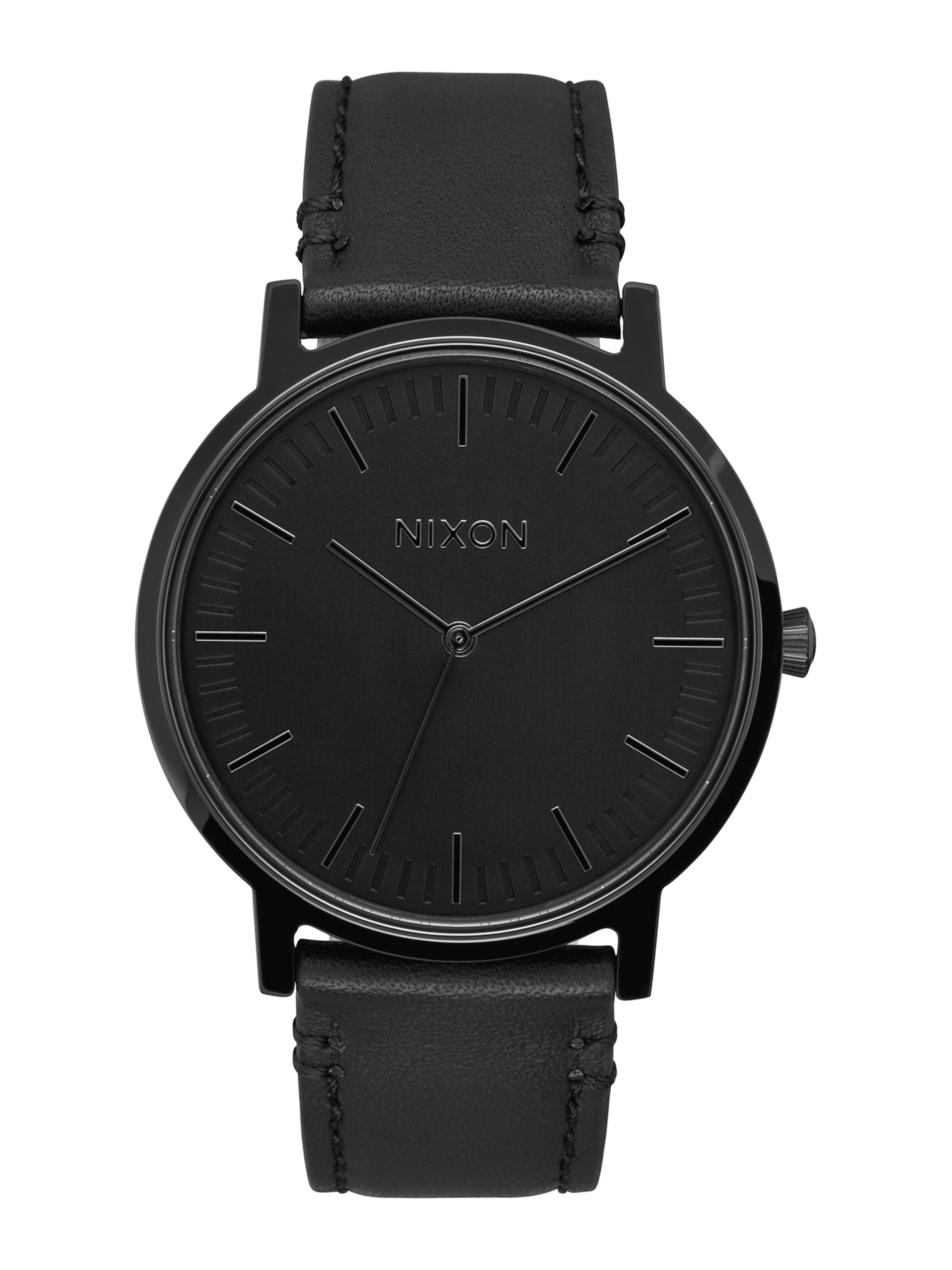 Nixon - Analoog horloge 'Porter Leather' in de kleur Zwart