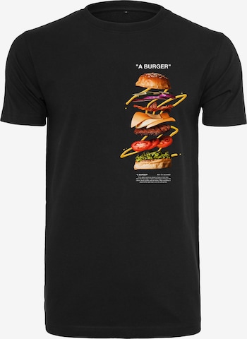 Mister Tee Shirt 'A Burger' in Zwart: voorkant