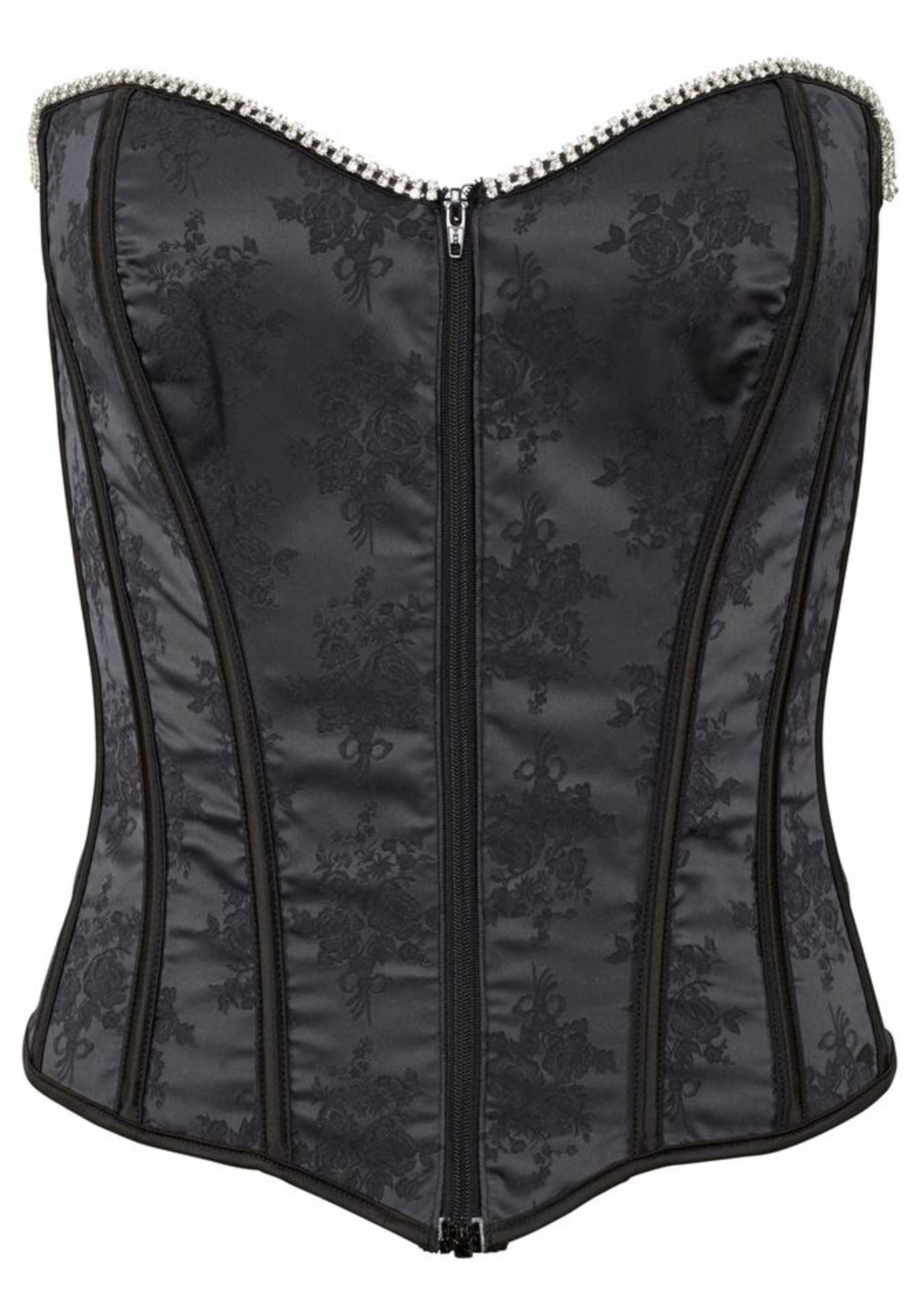 LASCANA - Corsage mit Strass und seidig glänzendem Jacquard in schwarz