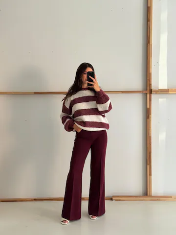Burgundy Striped Look
