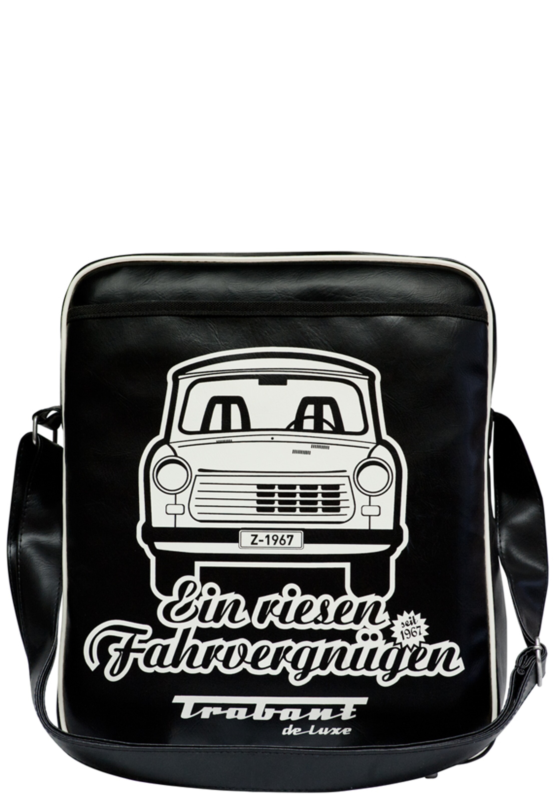 LOGOSHIRT Crossbody Bag 'Trabant - Ein riesen Fahrvergnügen' in Black: front