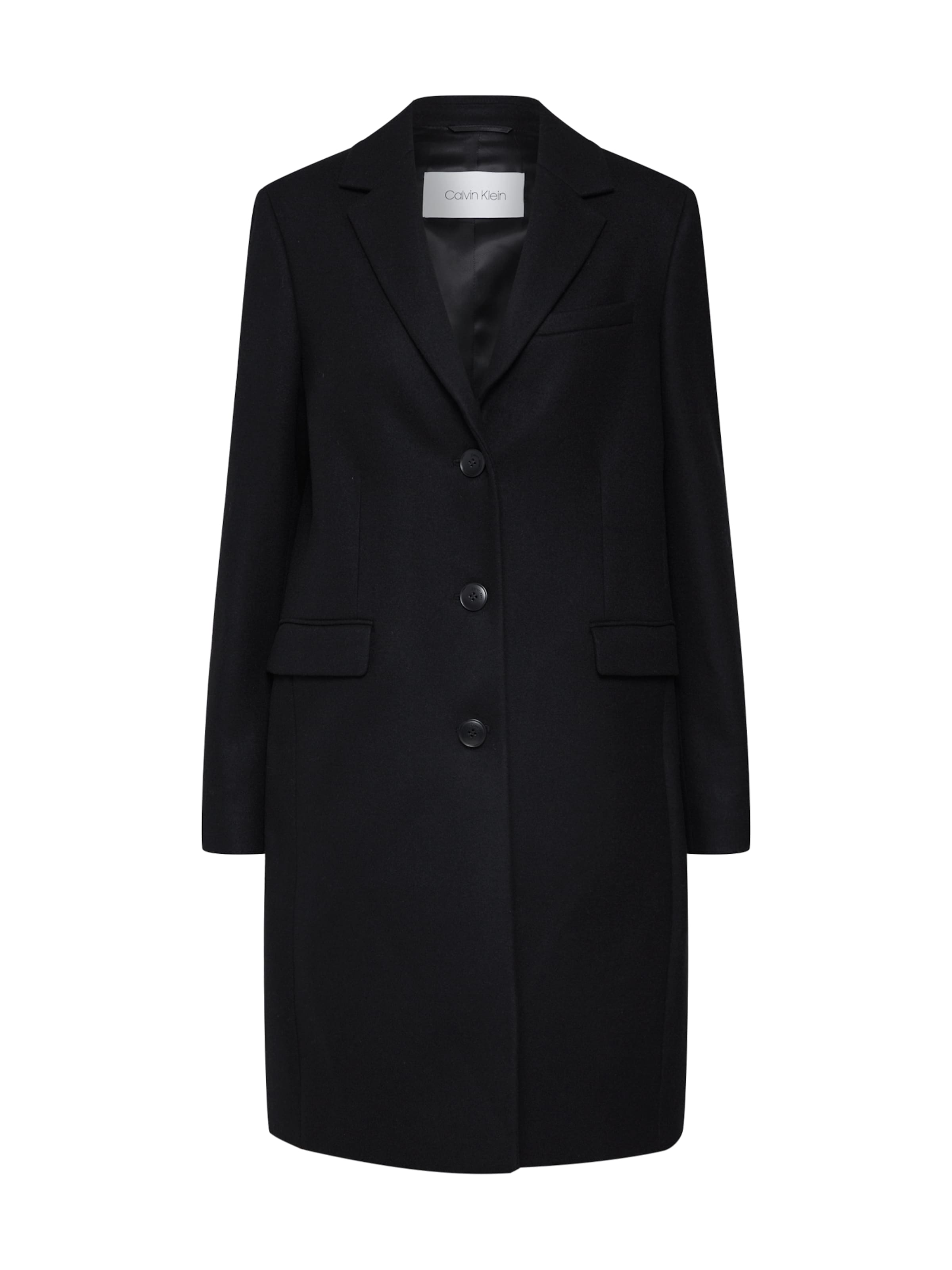 Calvin Klein - Tussenmantel 'WOOL CASHMERE MELTON CROMBY COAT' in de kleur Zwart