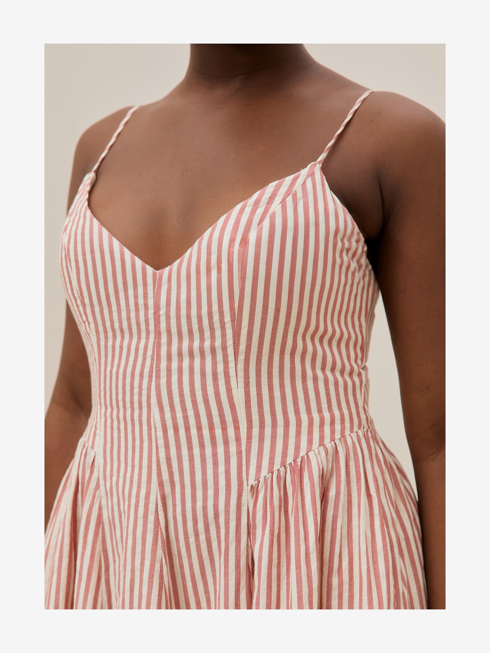 Schekina-Divine - White Salmon Striped Dress Look