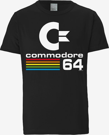 LOGOSHIRT Shirt 'Commodore C64' in Zwart: voorkant