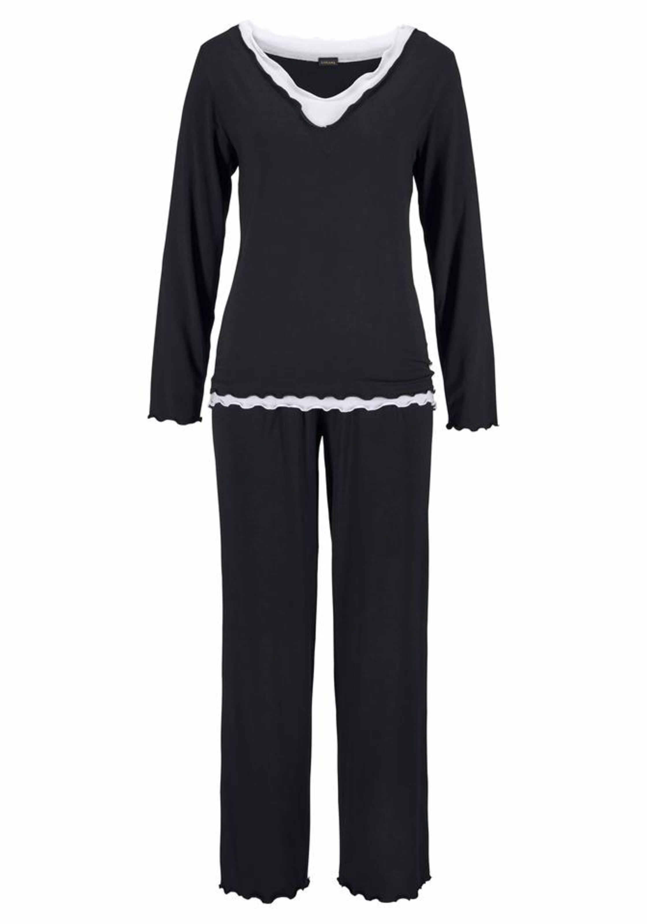 LASCANA - Pyjama in hochwertiger Layeroptik in schwarz
