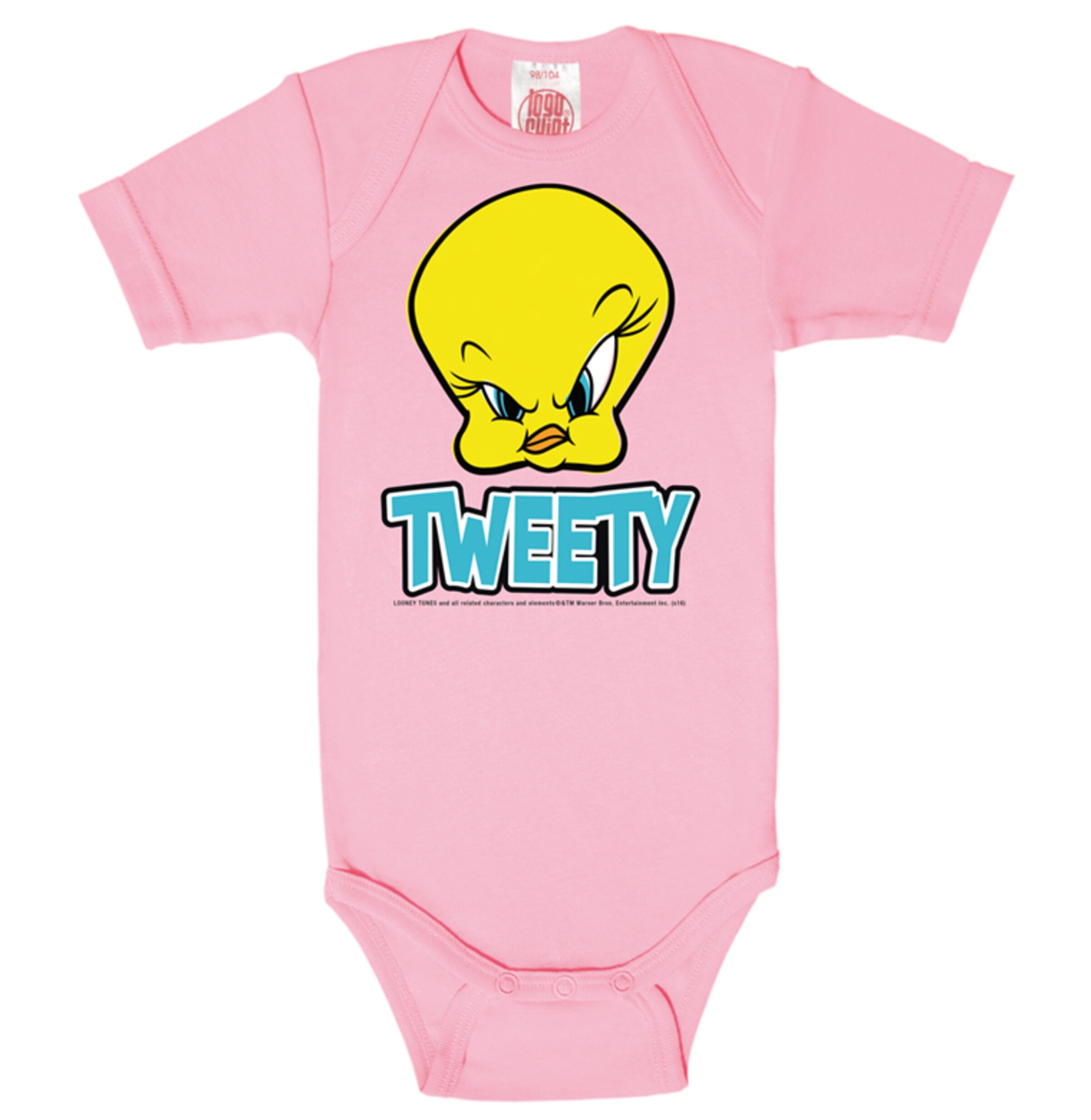 LOGOSHIRT Rompertje/body 'Looney Tunes Tweety-Print' in Roze: voorkant