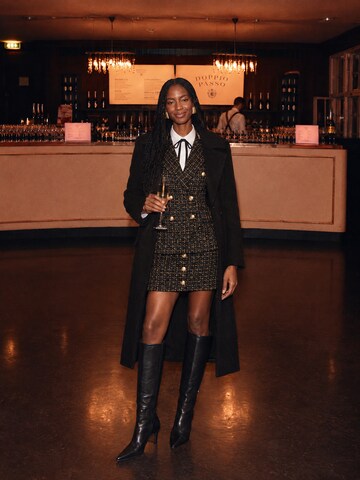Noir Coat Over Tweed Dress Look