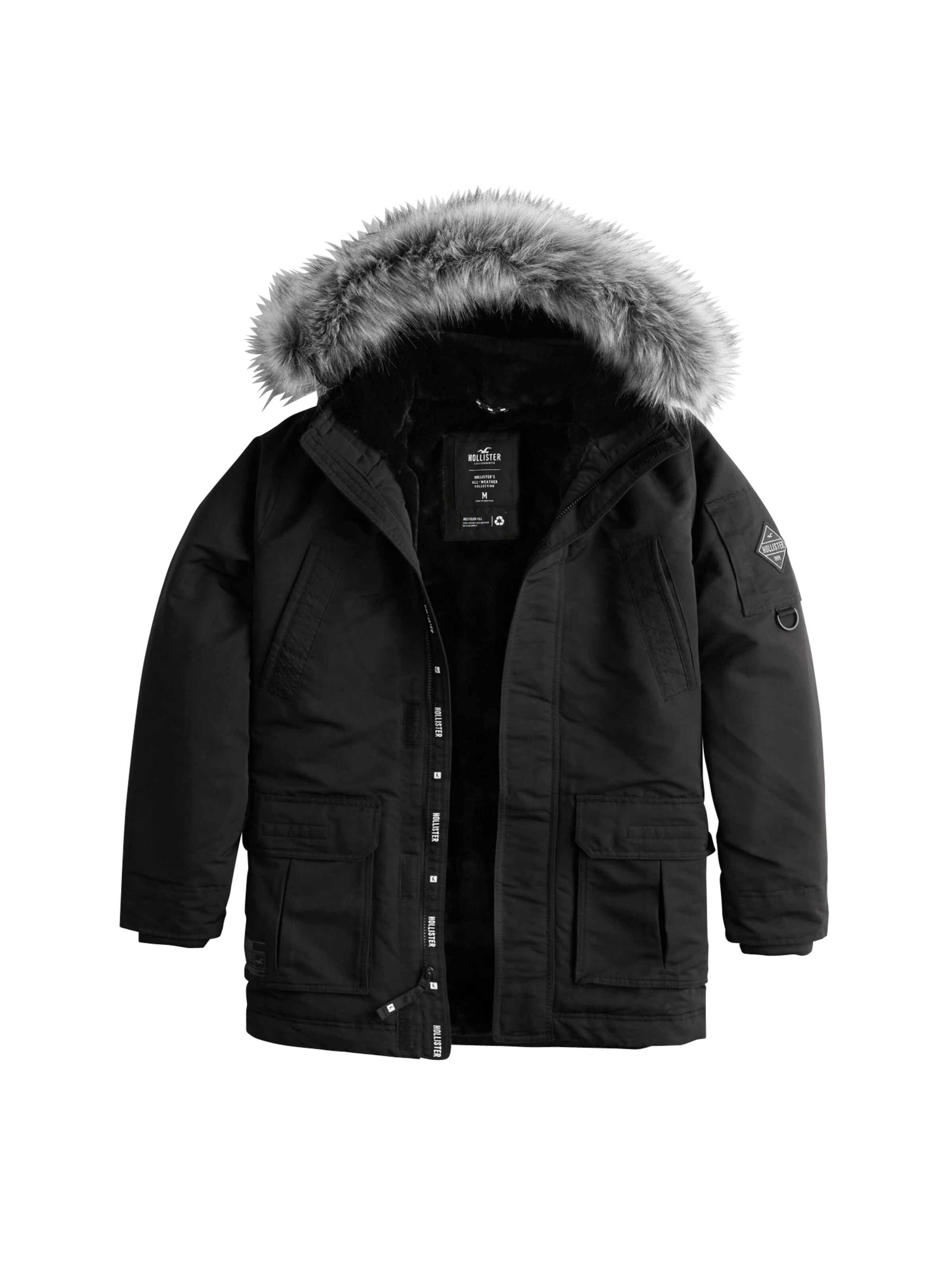 HOLLISTER - Winterparka 'XM19-AW PARKA BLACK AND OLIVE 2CC' in de kleur Zwart