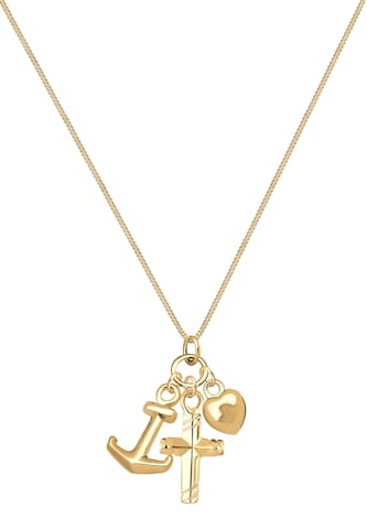 ELLI Ketting ' Anker, Herz, Kreuz, Multipendants' in Goud