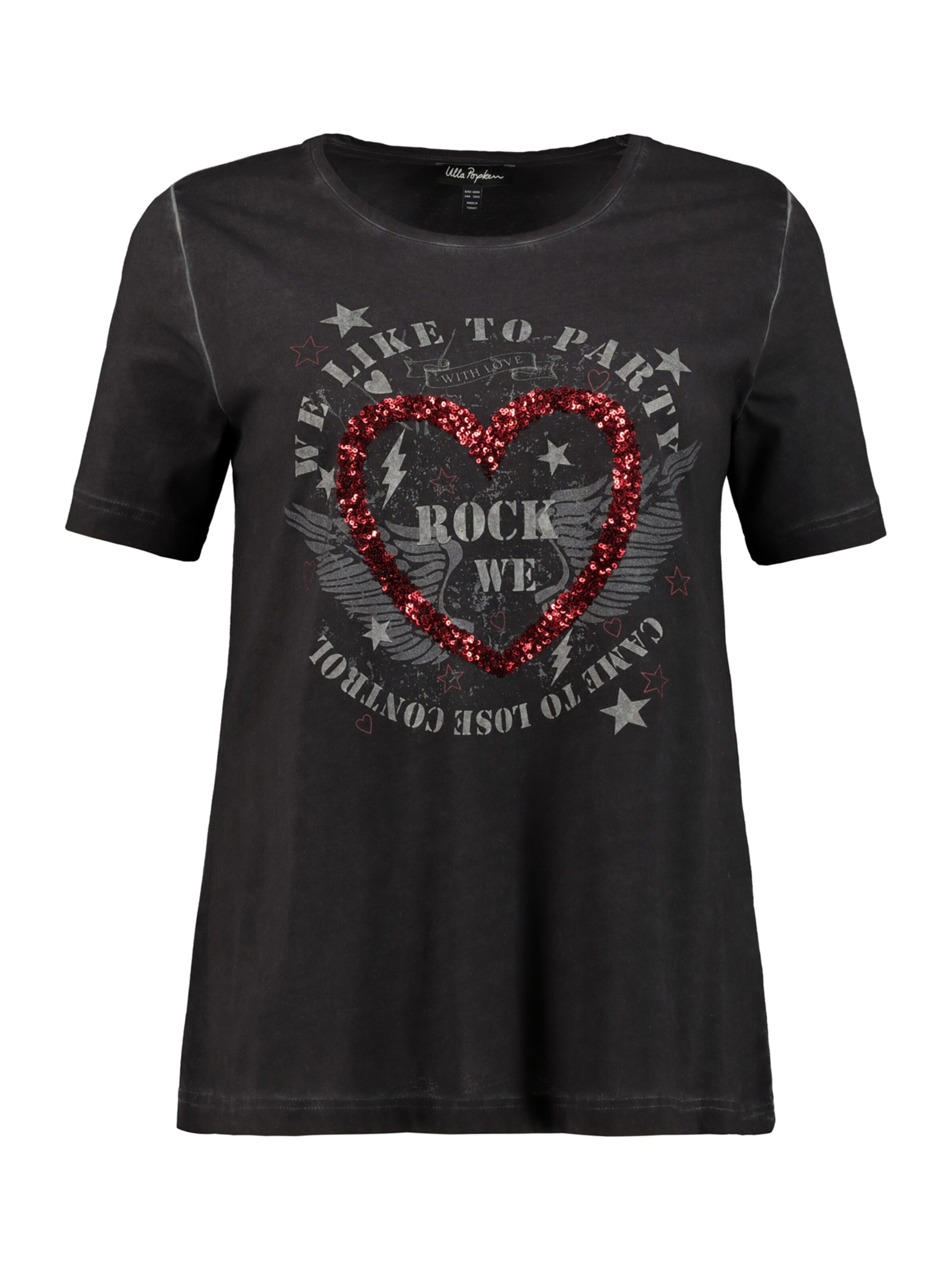 Ulla Popken - Shirt 'ROCK THE WORLD' in de kleur Zwart