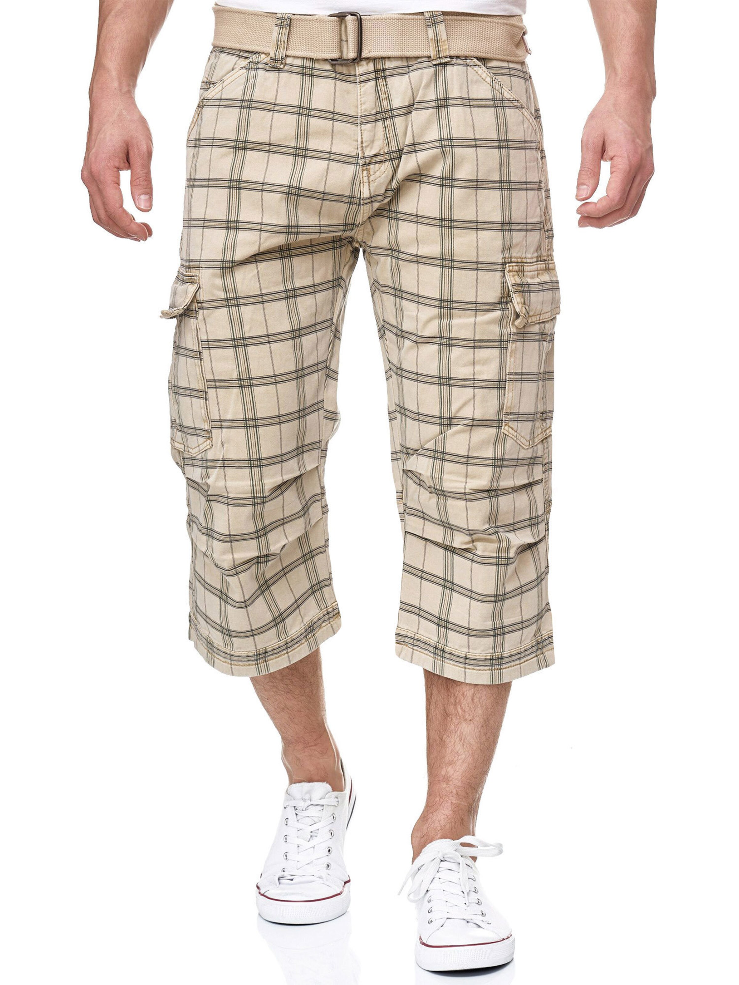 INDICODE JEANS Regular Cargo Pants 'Nicolas Check' in Beige: front