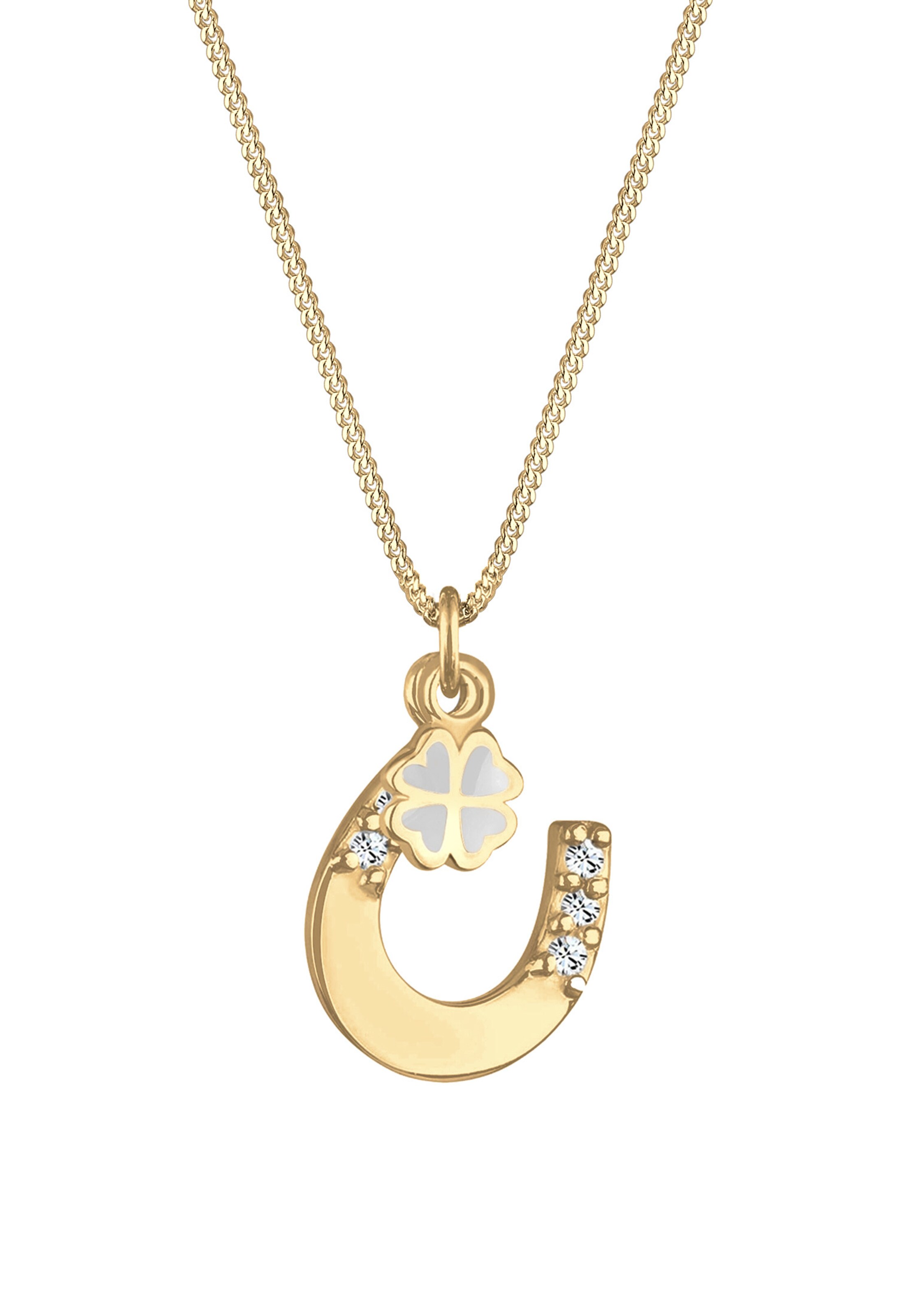 ELLI Halskette 'Hufeisen und Kleeblatt' in Gold: Vorderseite