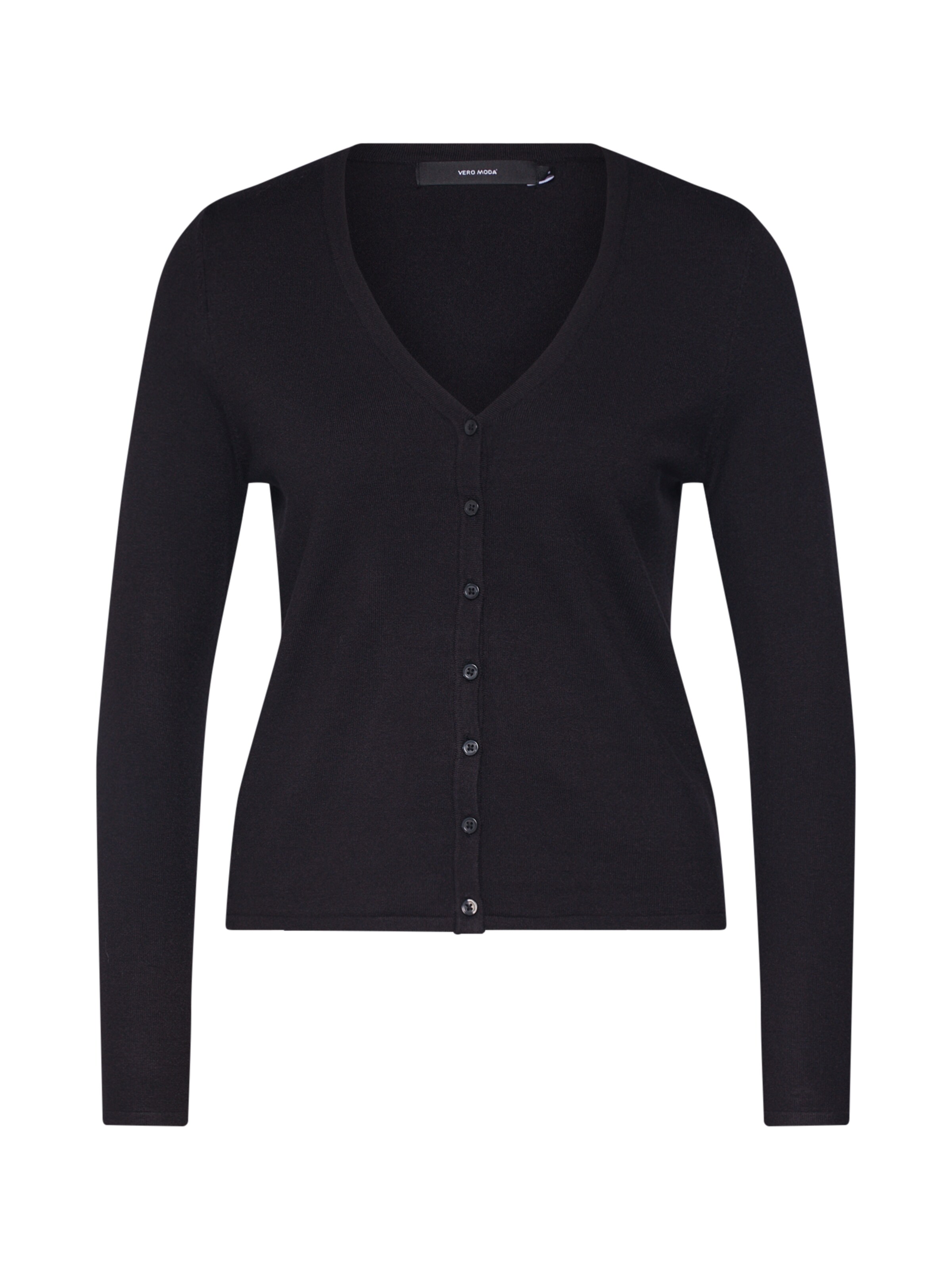 VERO MODA - Gebreid vest 'VMHAPPY BASIC LS V-NECK CARDIGAN NOOS' in de kleur Zwart