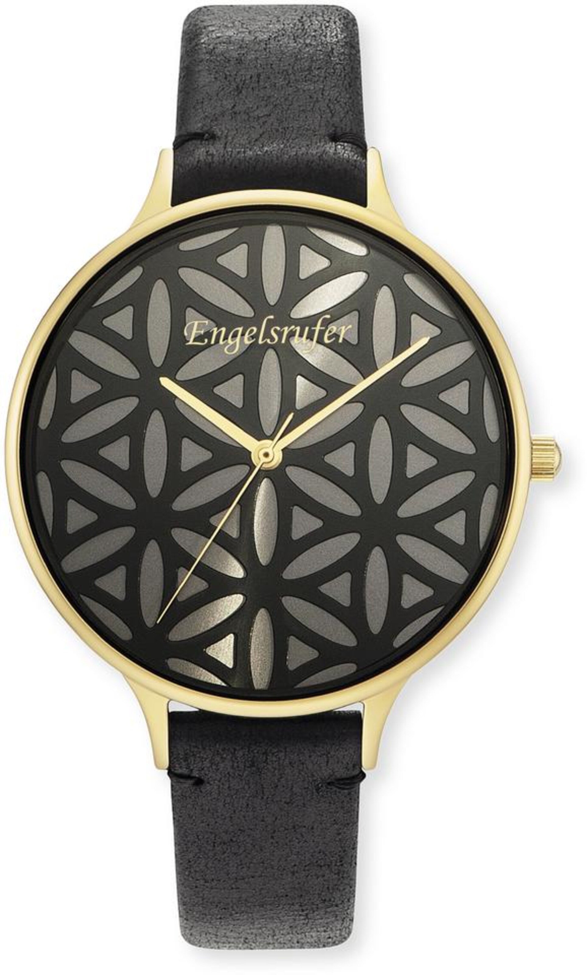 Engelsrufer Uhr 'Lebensblume, Erwa-Lifl-LBK1-LG' in Schwarz: Vorderseite