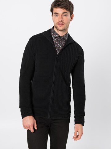 !Solid Regular fit Knit Cardigan 'Struan' in Black: front