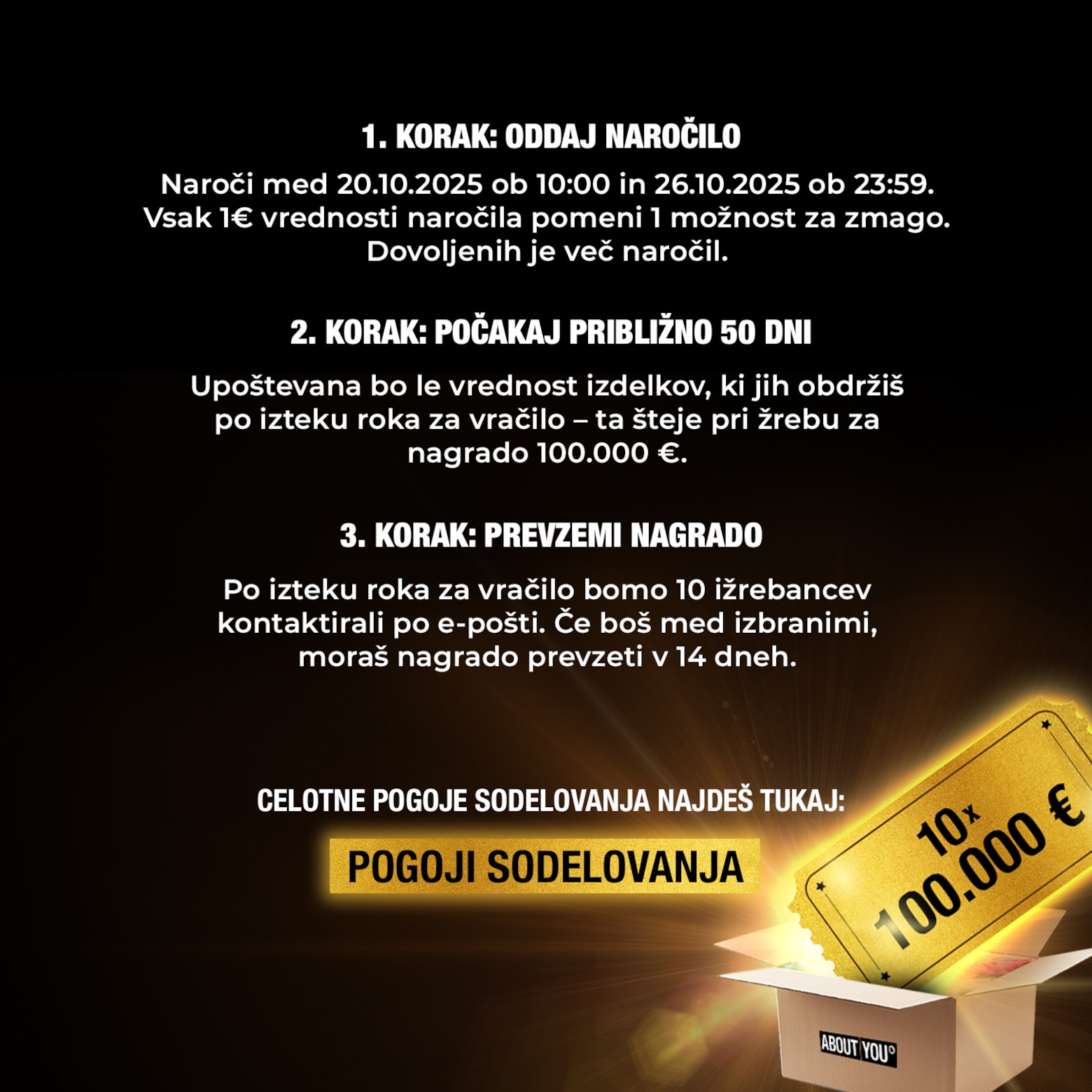 Naroči zdaj in samodejno sodeluj ABOUT YOU žreba €1 milijon