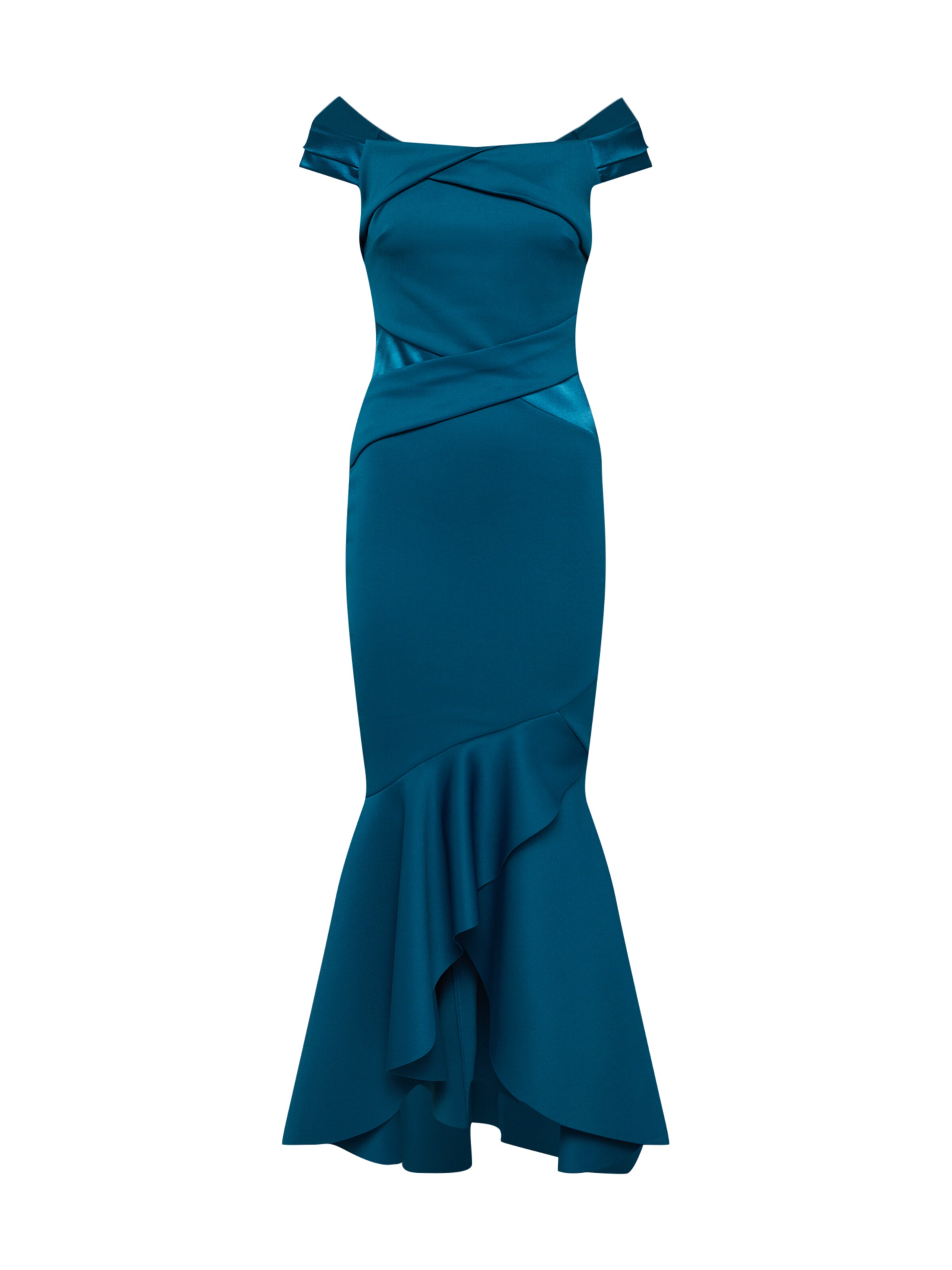 lipsy bardot satin maxi dress with asymmetric hem in teal