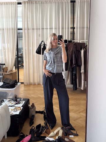 Grey Stripy Blouse Look by LeGer