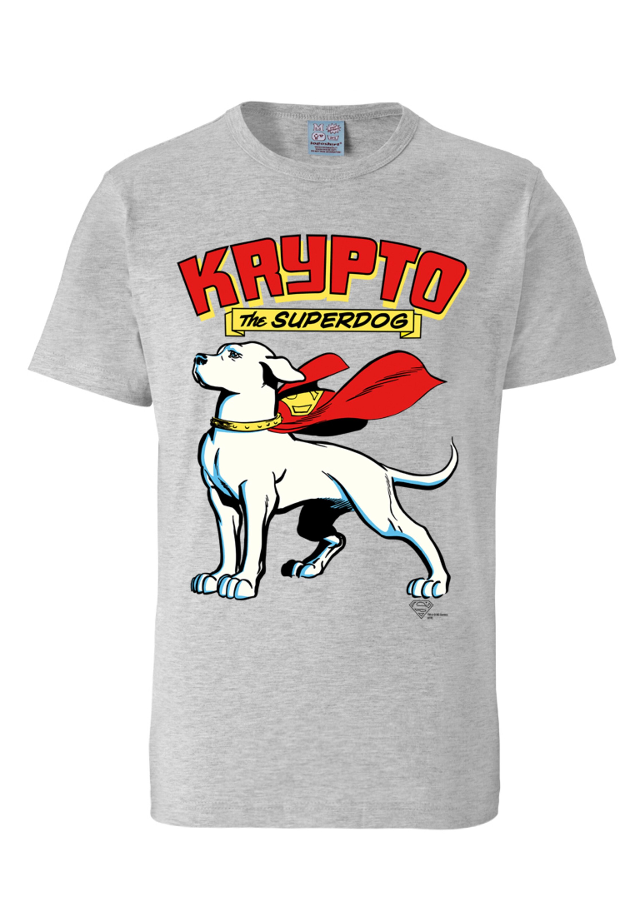 LOGOSHIRT Shirt 'Superdog - Krypto' in Grijs: voorkant